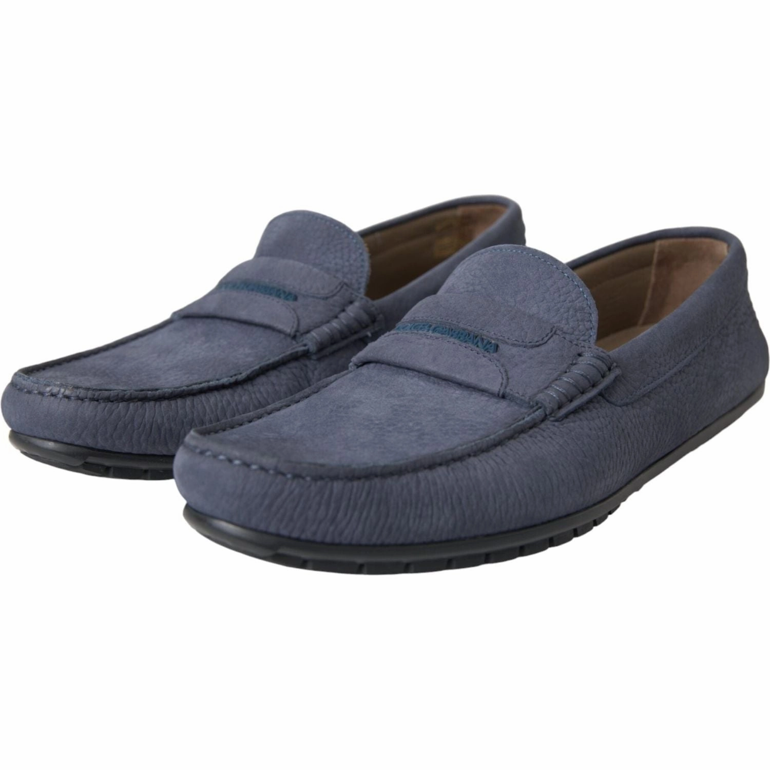 Dolce & Gabbana Blue Calf Leather Slip On Moccasin Shoes Shoes Loafers
