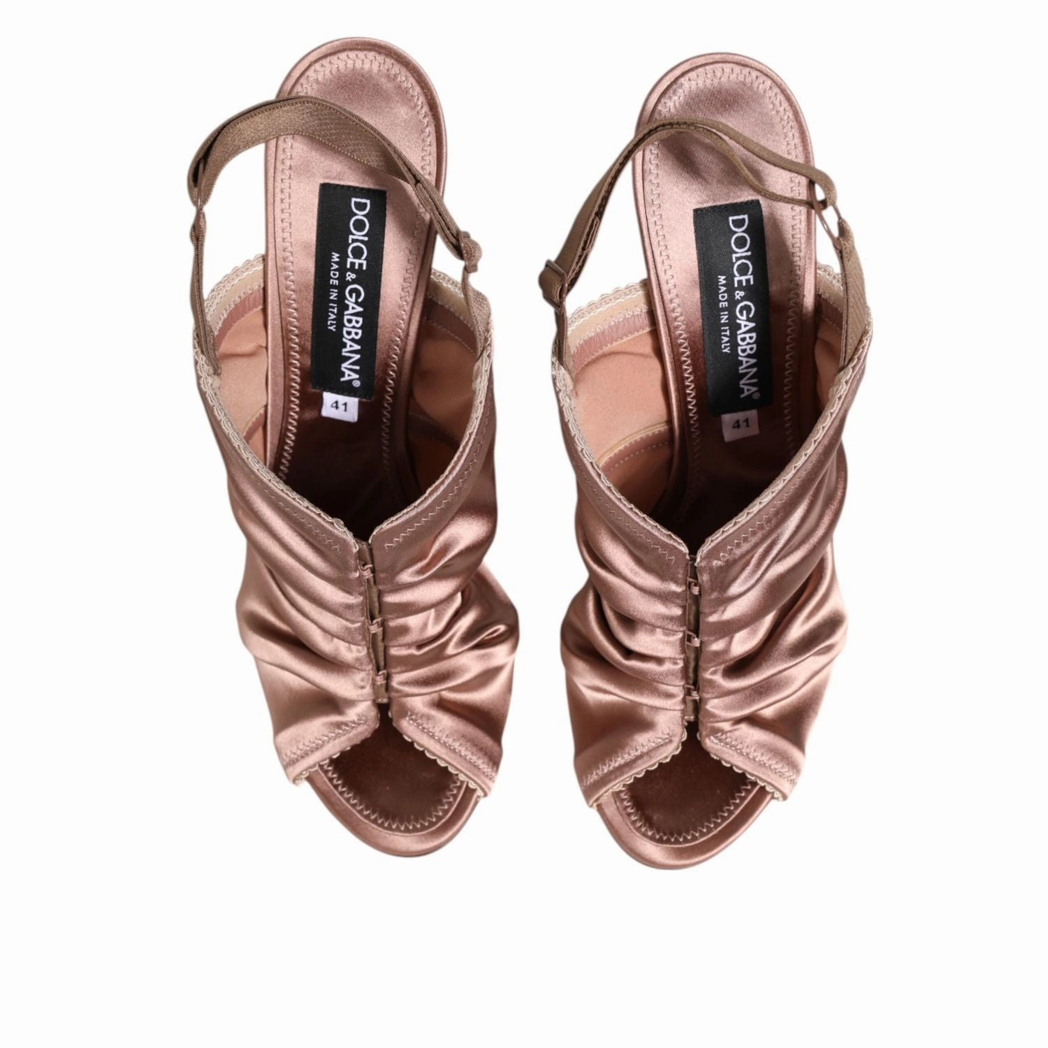 Dolce & Gabbana Bronze Satin Ruched Slingback Sandals Shoes Fur For Sandals