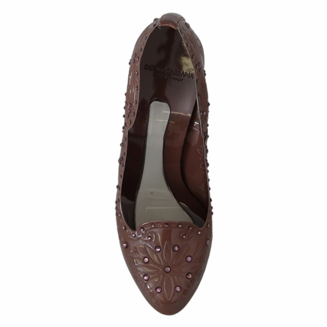 Dolce & Gabbana Brown Floral Crystal Heels CINDERELLA Shoes Chunky Heel Platform Sandals
