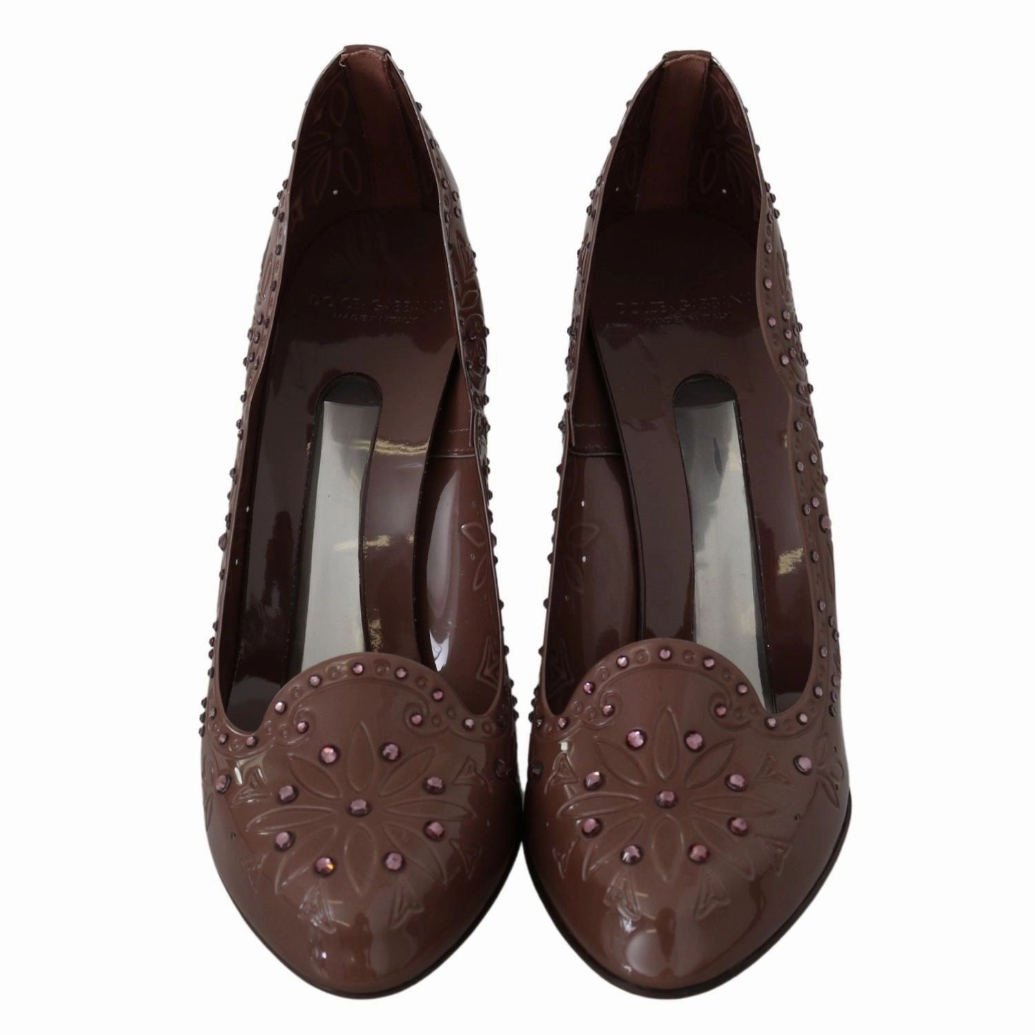 Wedges Sandals Dolce & Gabbana Brown Floral Crystal Heels CINDERELLA Shoes