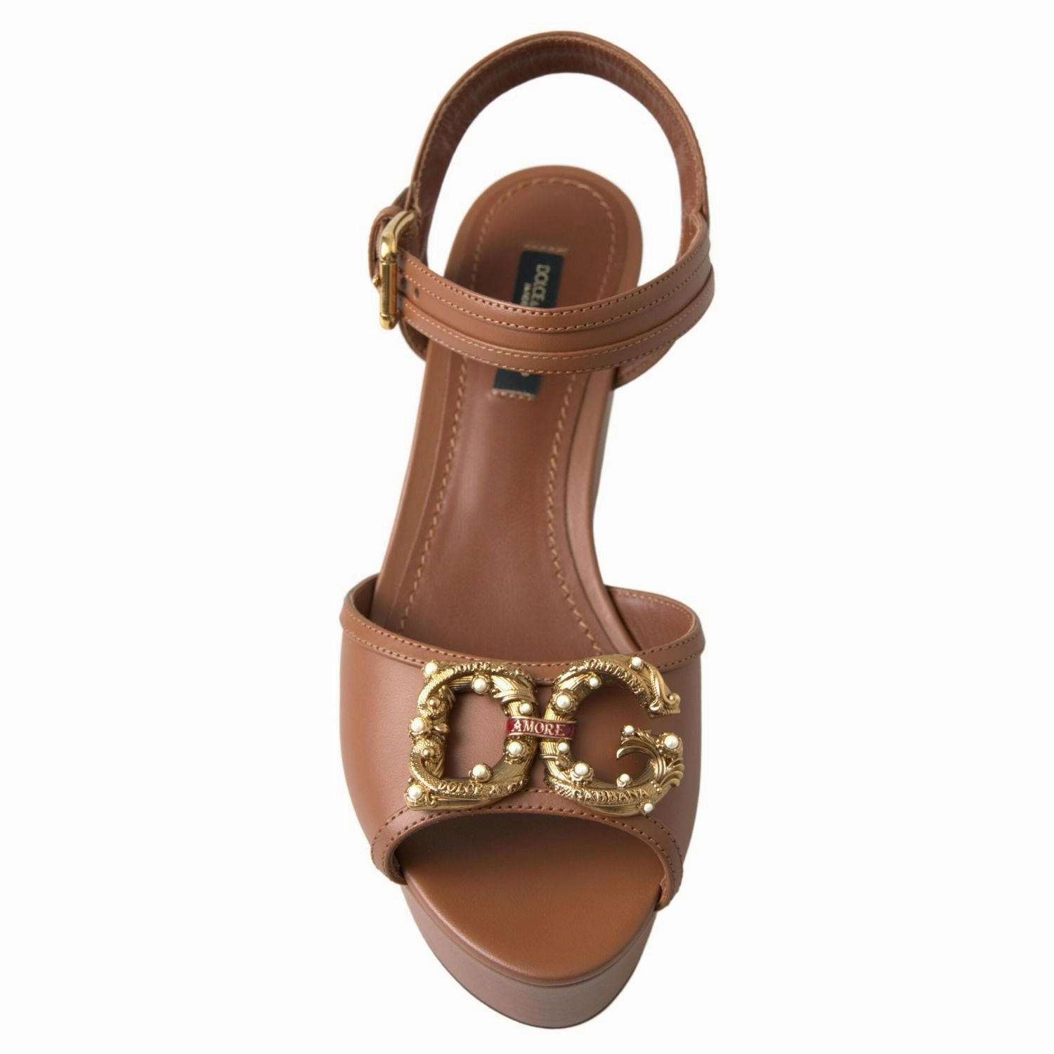 Dolce & Gabbana Brown Leather AMORE Wedges Sandals Shoes Dunns River Sandals