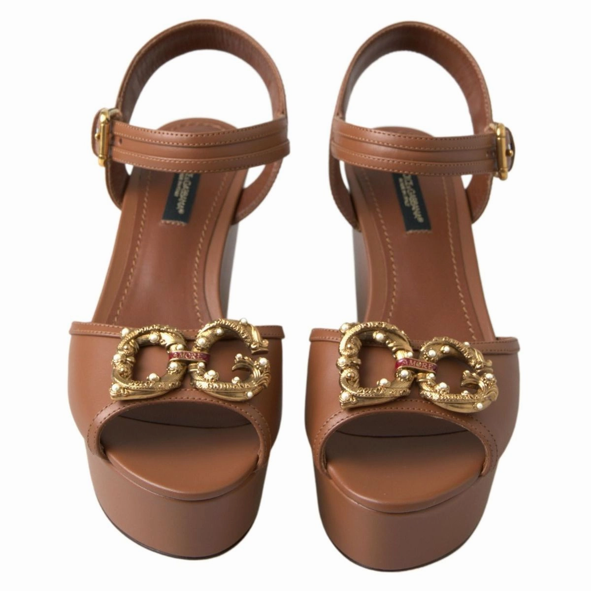 Sandals With Socks Dolce & Gabbana Brown Leather AMORE Wedges Sandals Shoes