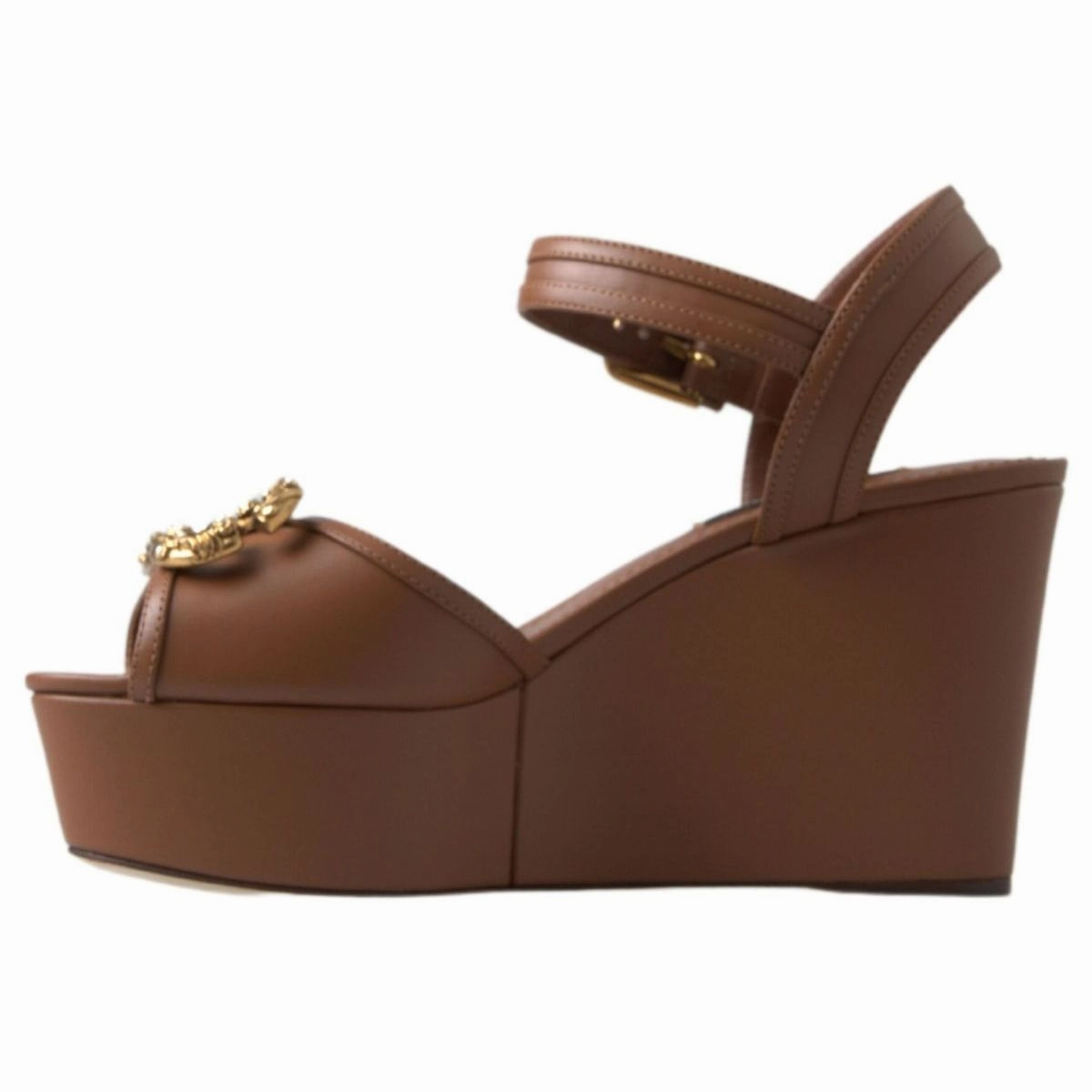 Comfort Wedge Sandals Dolce & Gabbana Brown Leather AMORE Wedges Sandals Shoes