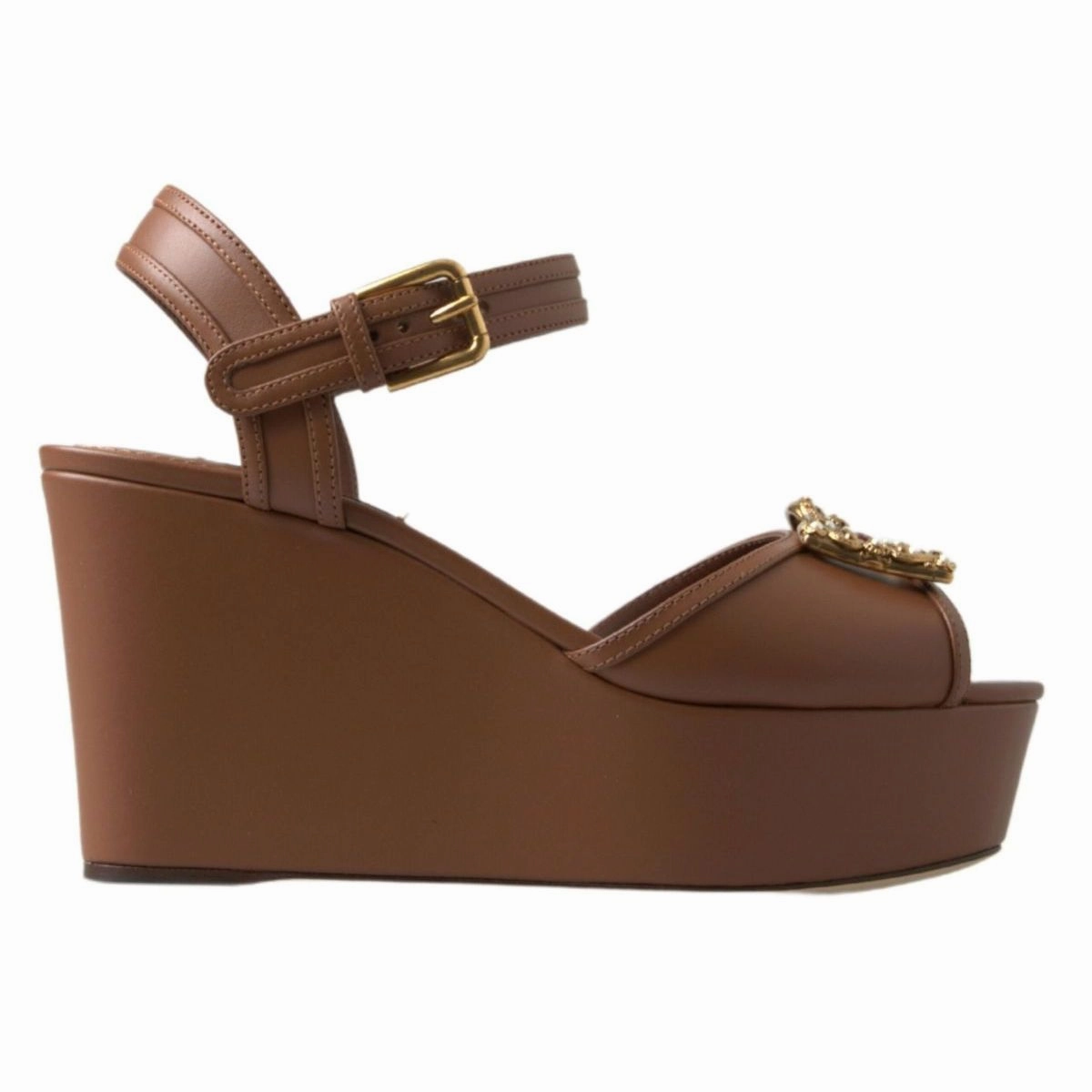 Great Walking Sandals Dolce & Gabbana Brown Leather AMORE Wedges Sandals Shoes