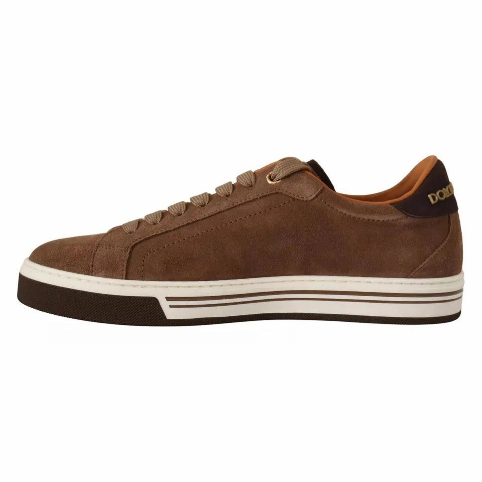 Dolce & Gabbana Brown Suede Logo Low Top Sneakers Men Shoes Wide Foot Sneakers