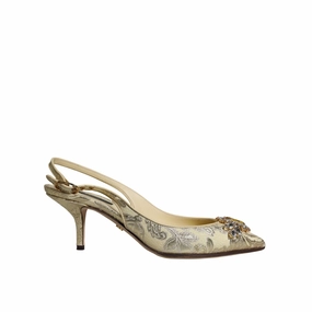 Sandals Slip Dolce & Gabbana Gold Crystal Pumps Heels Slingbacks Shoes