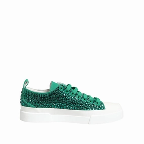 High-top Sneakers Dolce & Gabbana Green Portofino Crystal DG Logo Sneakers Shoes