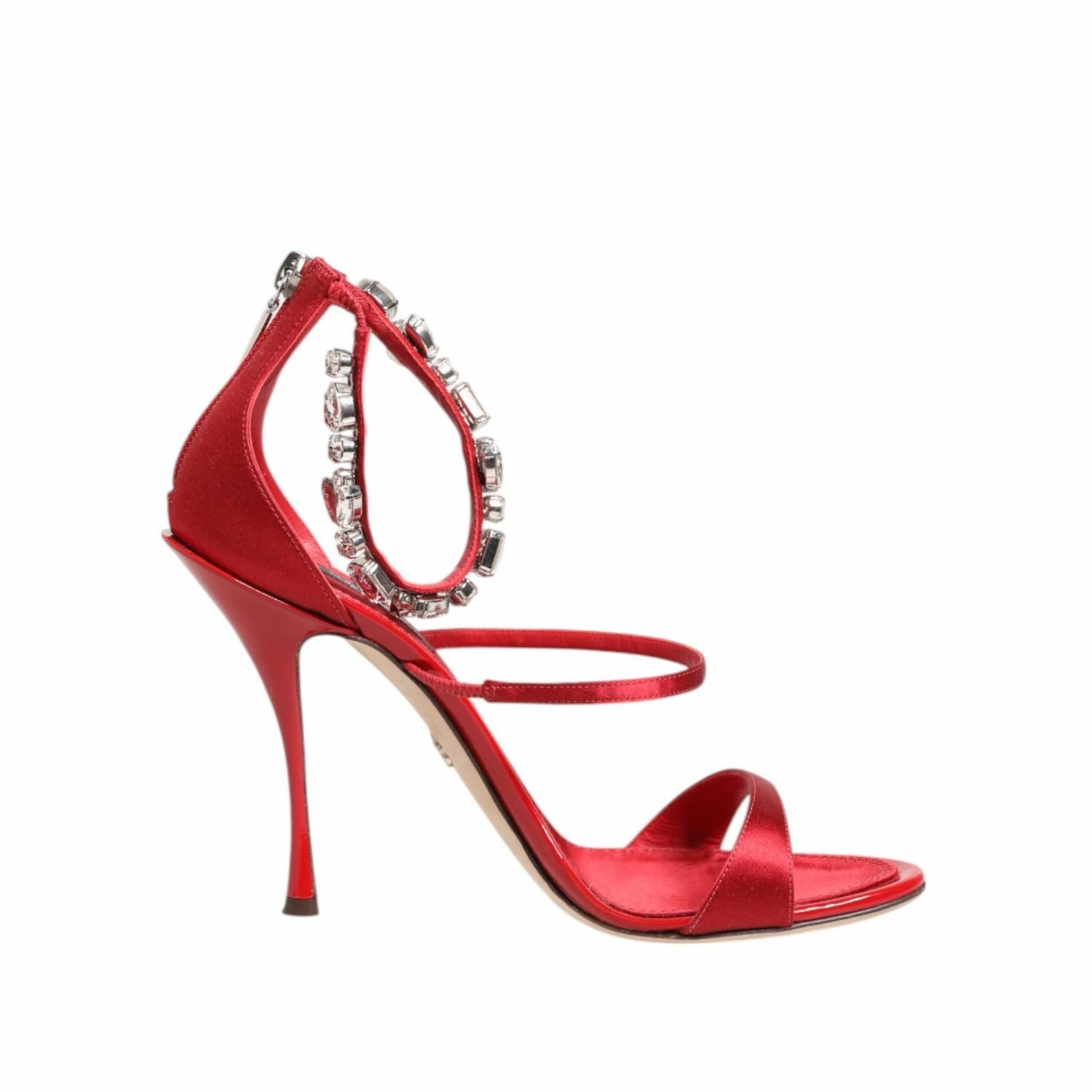 Dolce & Gabbana Red Satin Crystals Keira Sandals Heels Shoes Walling Sandals