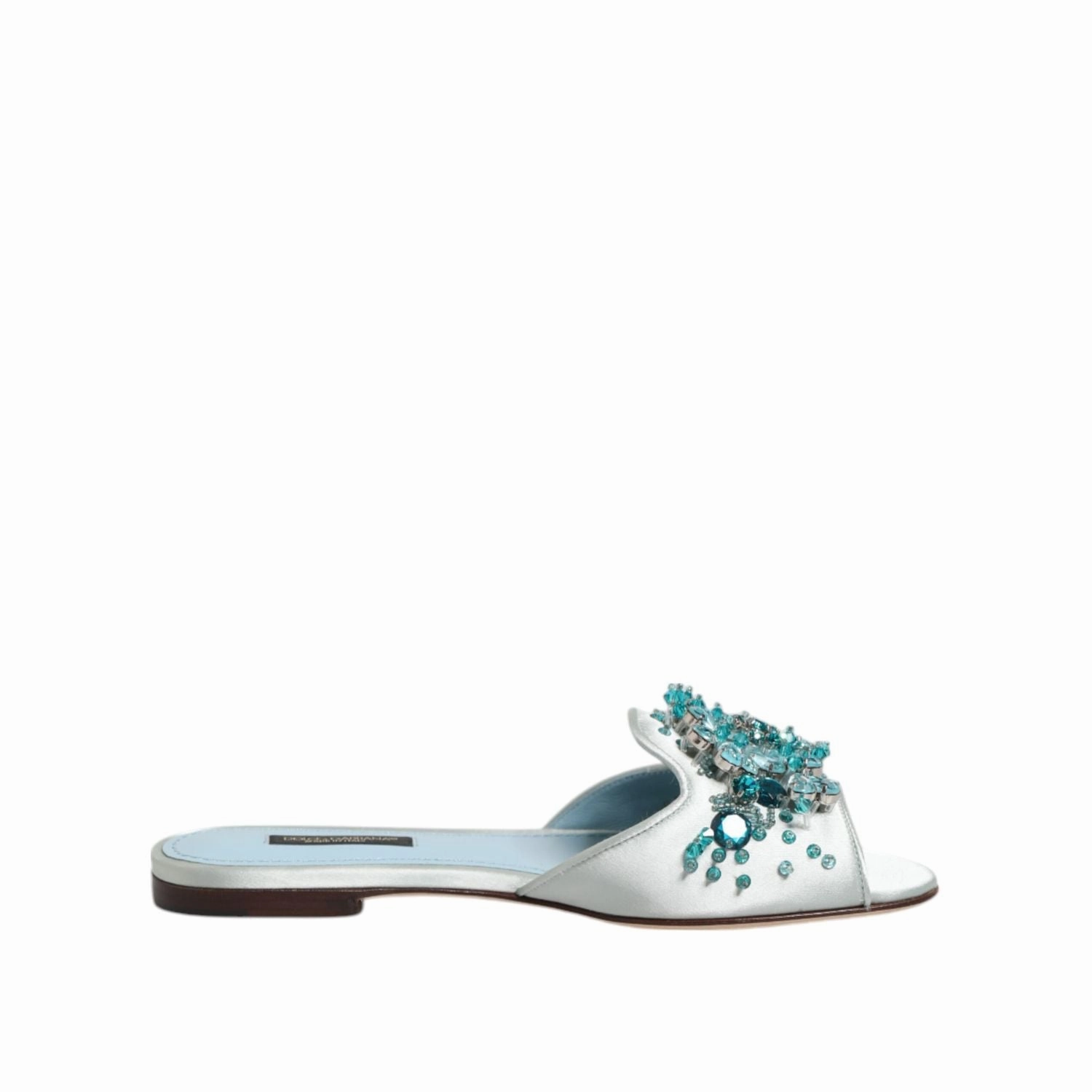 3 Inch Platform Sandals Dolce & Gabbana Silver Blue Leather Bead Embellish Slide Shoes