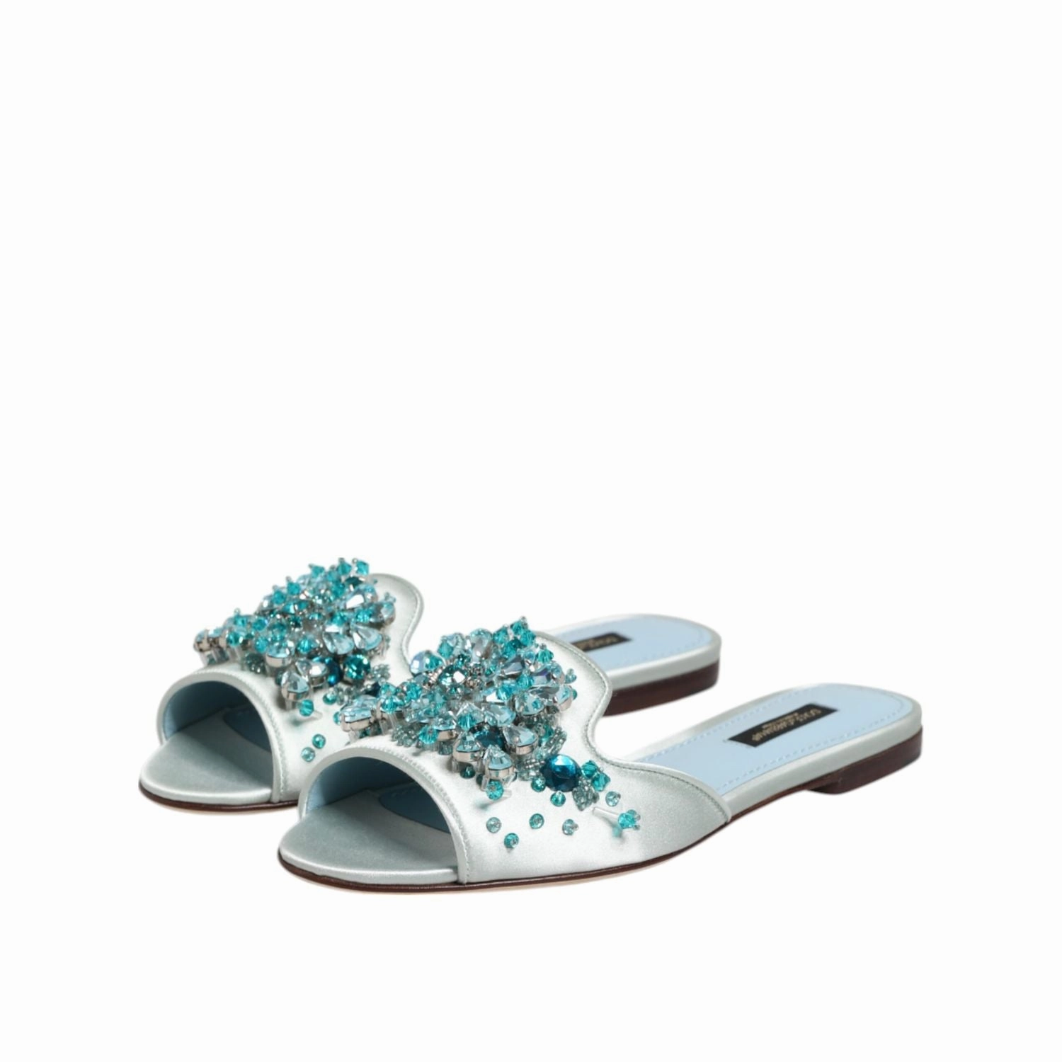 Sandals Silver Dolce & Gabbana Silver Blue Leather Bead Embellish Slide Shoes