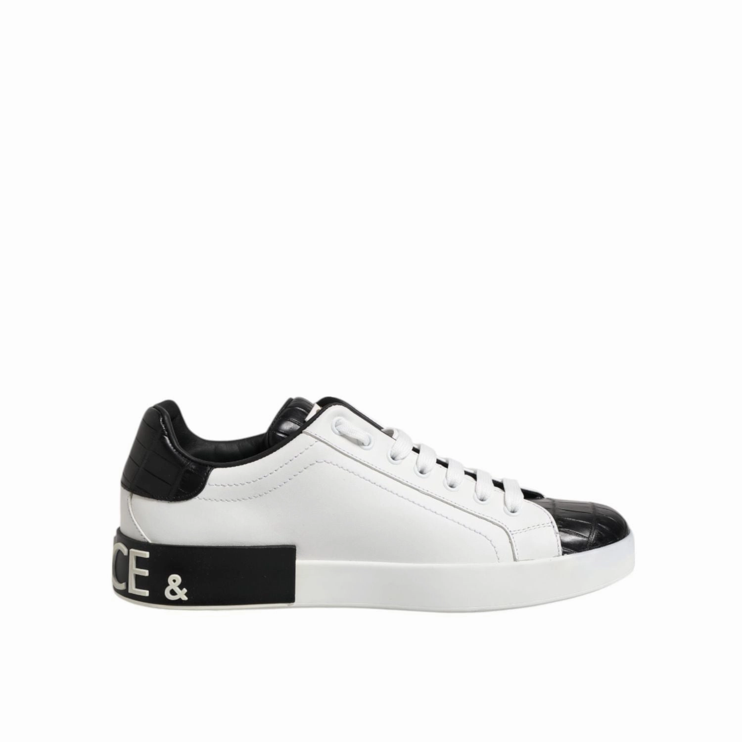 Dolce & Gabbana White Black Leather Portofino Sneaker Shoes Converse Platform Sneakers