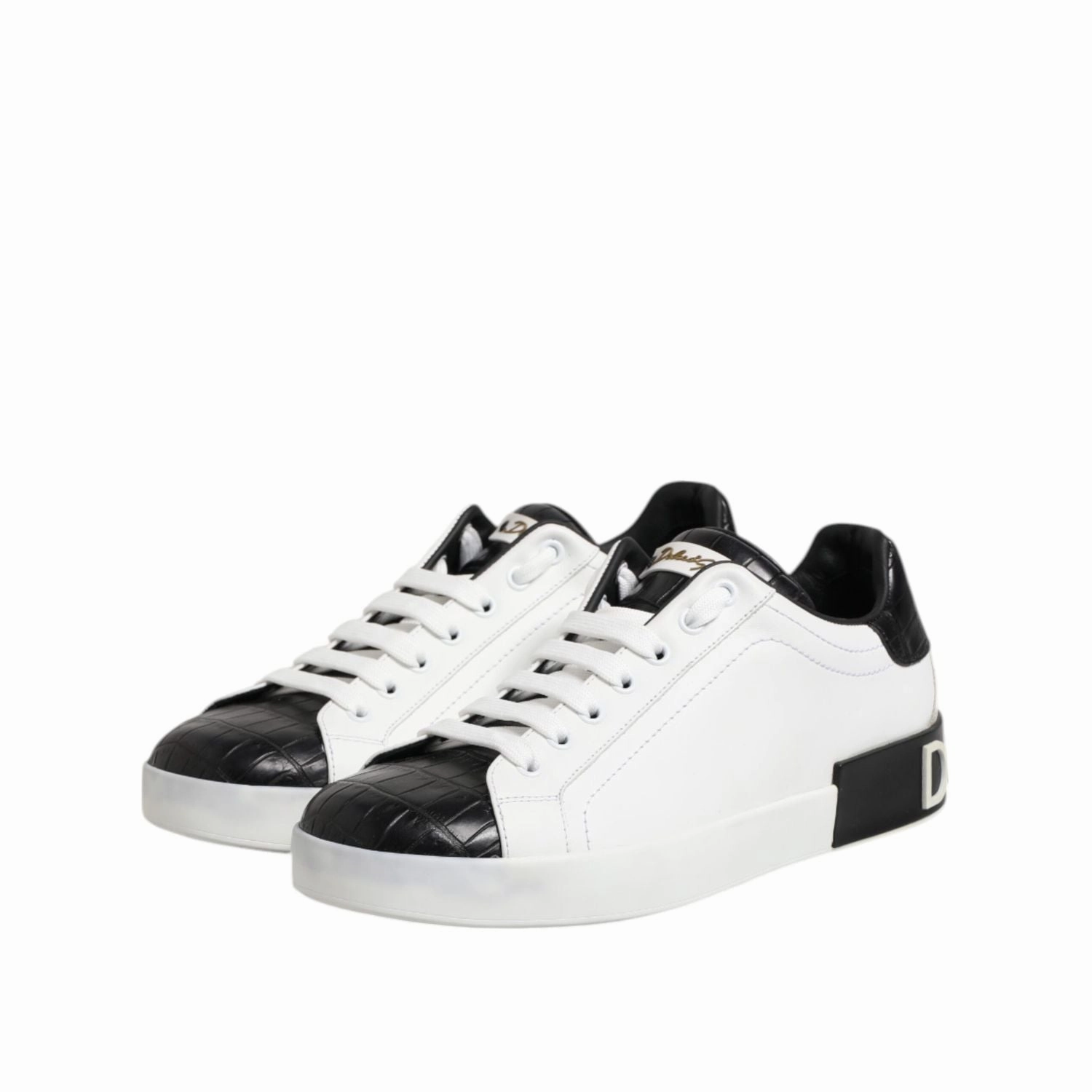 Dolce & Gabbana White Black Leather Portofino Sneaker Shoes Dress Sneakers