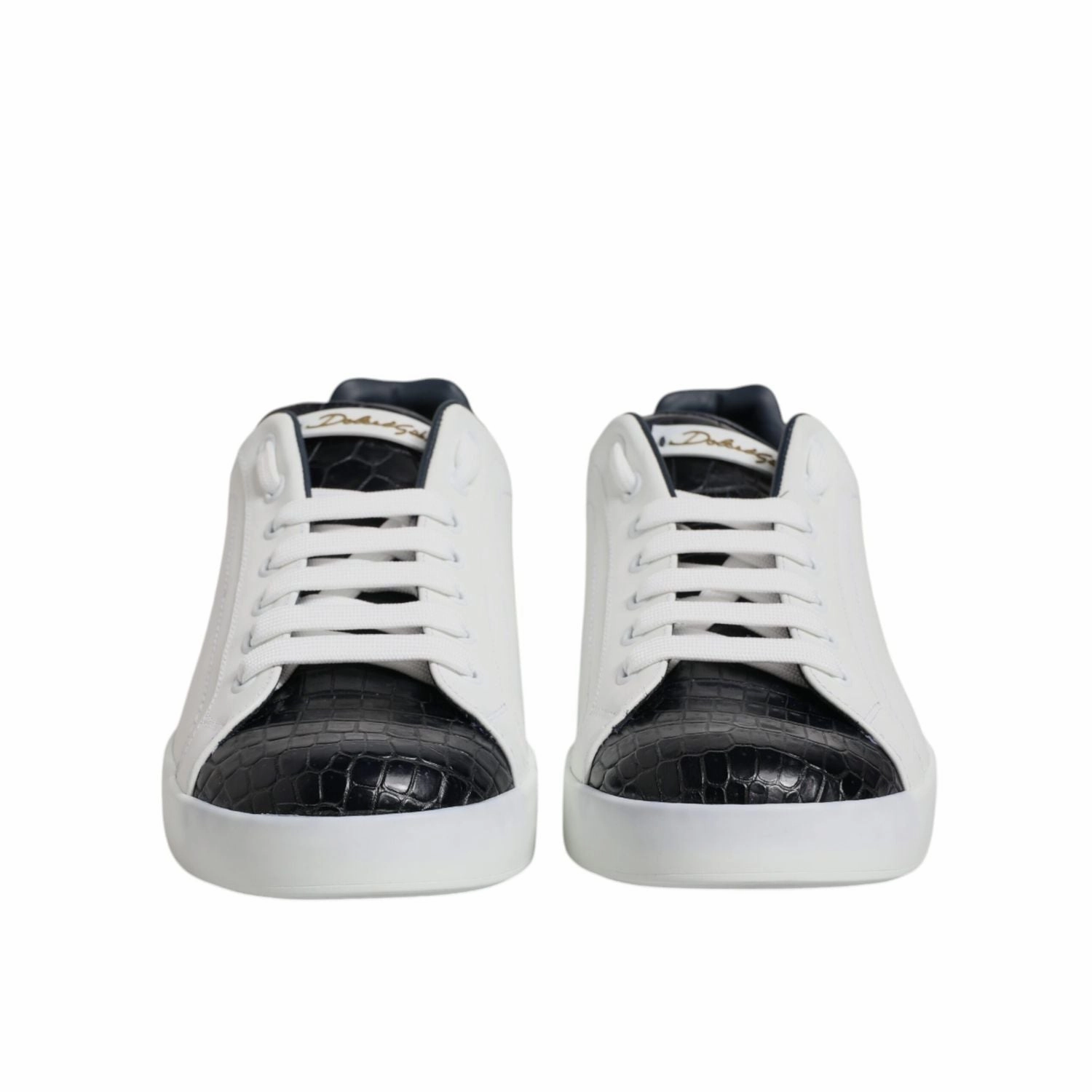 Dolce & Gabbana White Black Leather Portofino Sneaker Shoes White Nursing Sneakers
