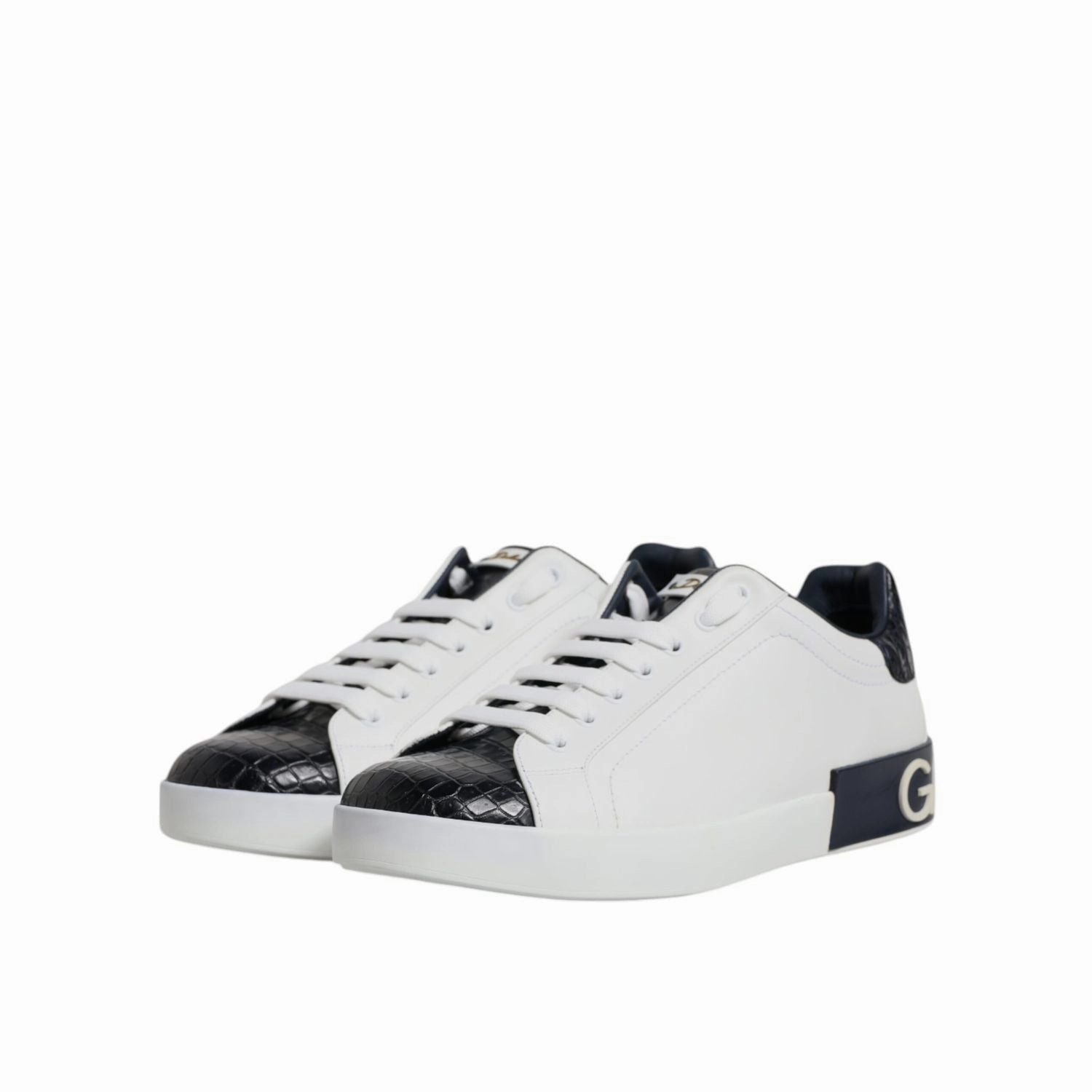 Dolce & Gabbana White Black Leather Portofino Sneaker Shoes Cdg Sneakers