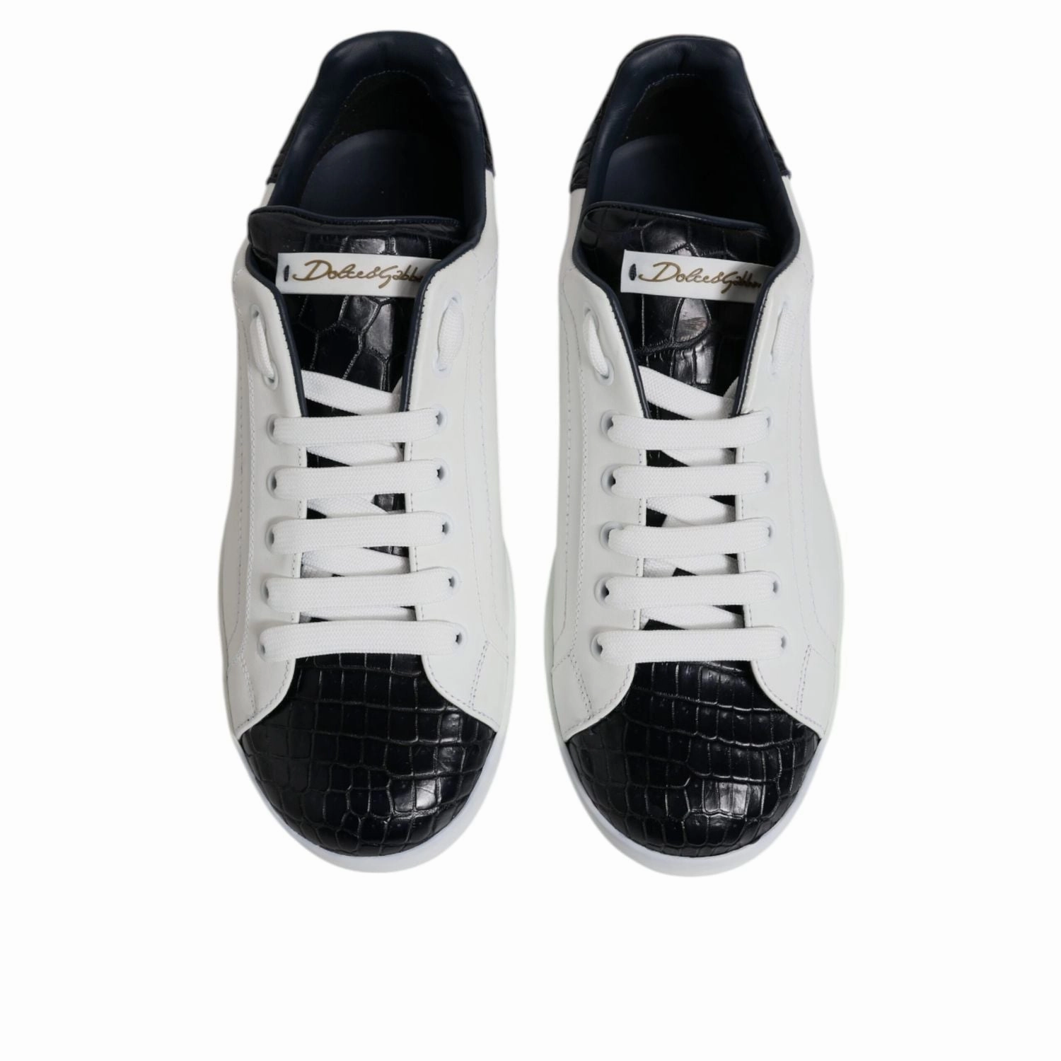 Dolce & Gabbana White Black Leather Portofino Sneaker Shoes Feet Sneakers