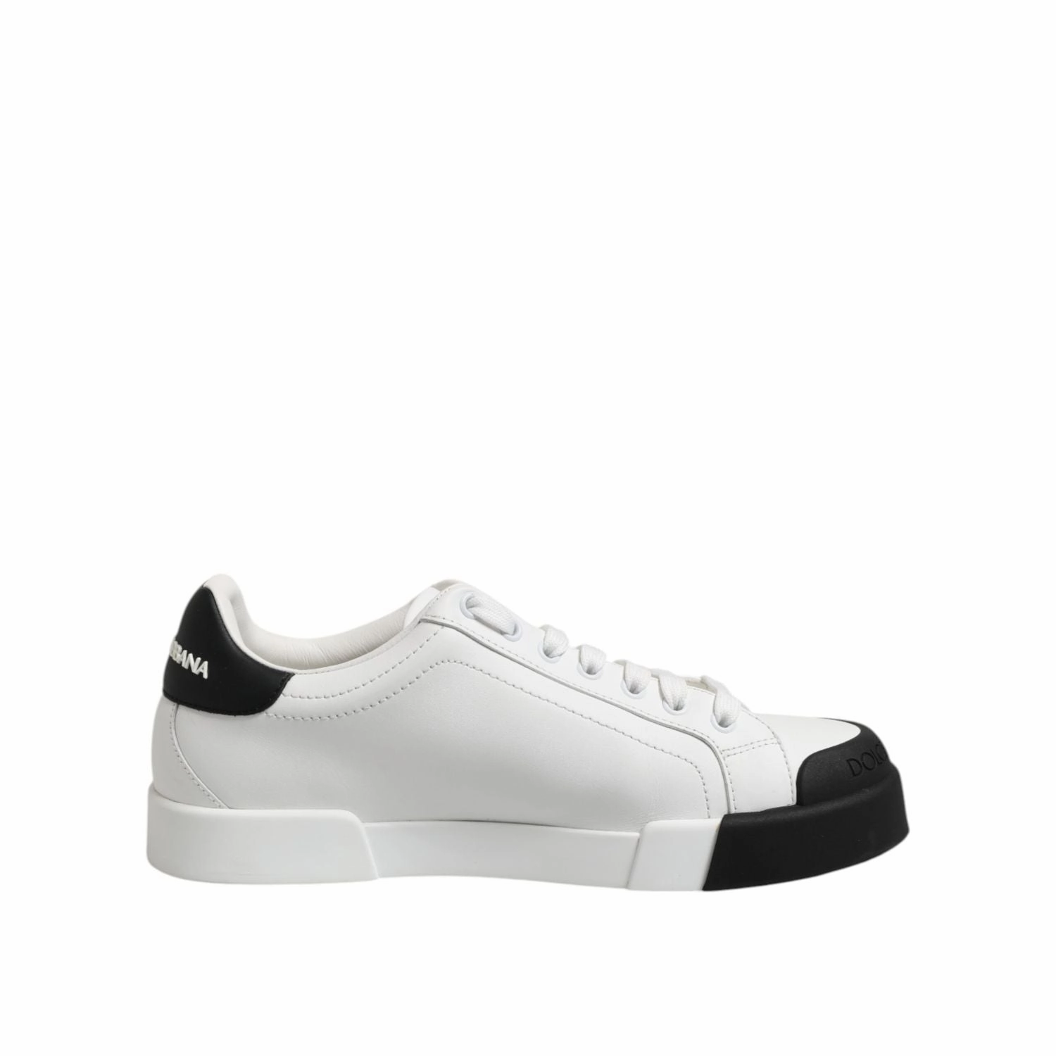 Dolce & Gabbana White Black Logo Leather Lace Up Sneakers Shoes Bttf Sneakers