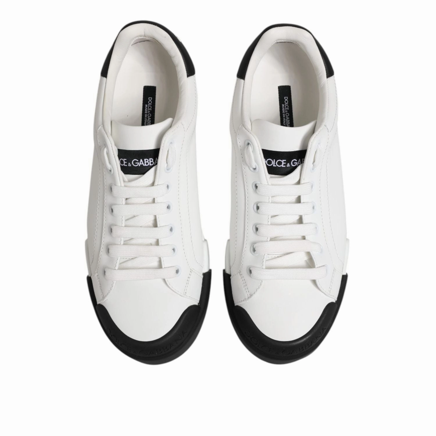 Wonder Sneakers Dolce & Gabbana White Black Logo Leather Lace Up Sneakers Shoes
