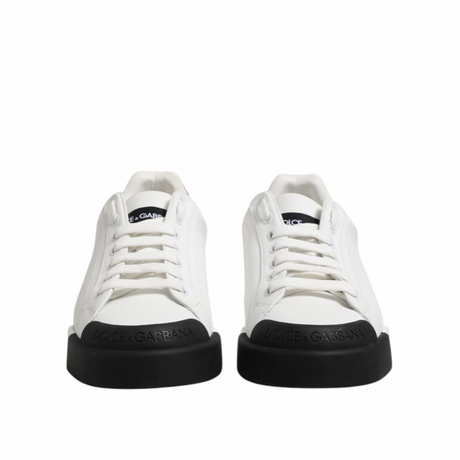 Dolce & Gabbana White Black Logo Leather Lace Up Sneakers Shoes Topo Sneakers