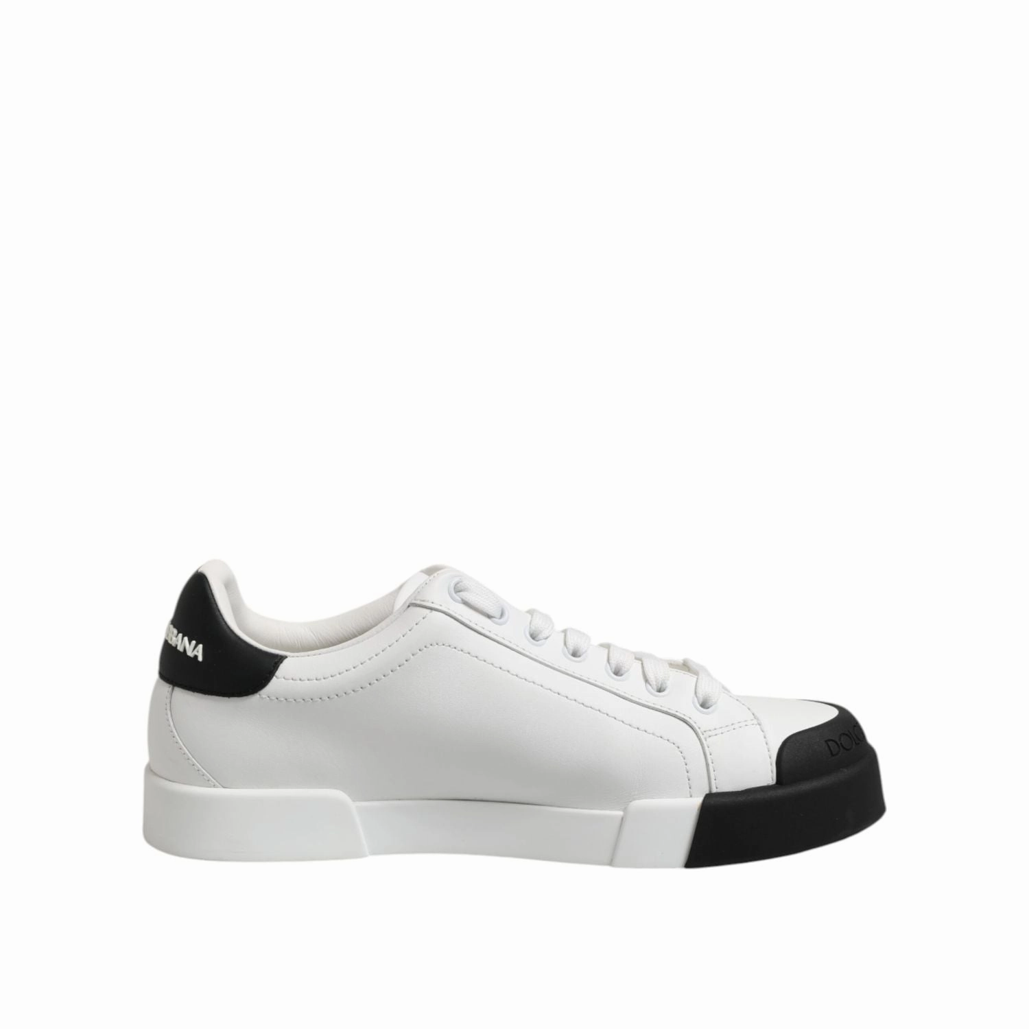 Dolce & Gabbana White Black Logo Leather Lace Up Sneakers Shoes Sneakers Gray