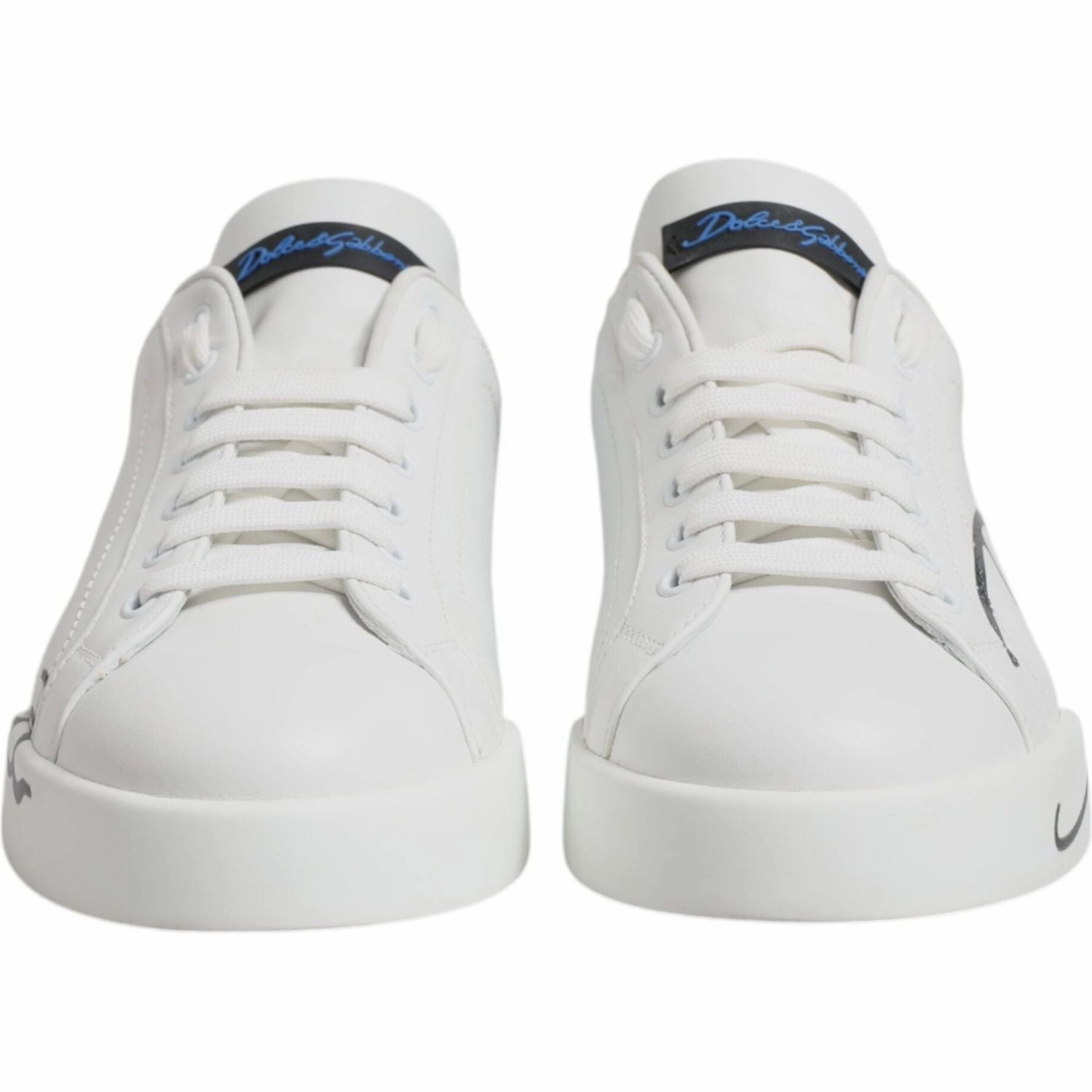 Casual Big Shoes Dolce & Gabbana White Blue Leather Logo Low Top Sneakers Shoes