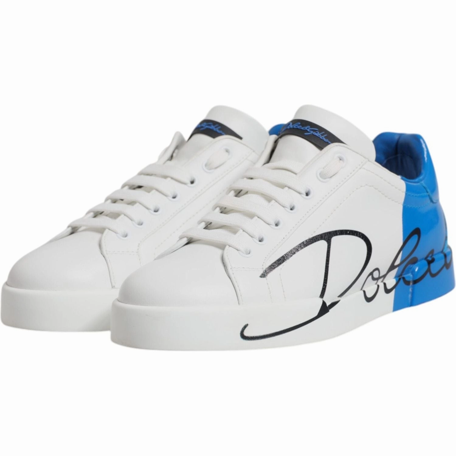 Blue Casual Shoes Dolce & Gabbana White Blue Leather Logo Low Top Sneakers Shoes