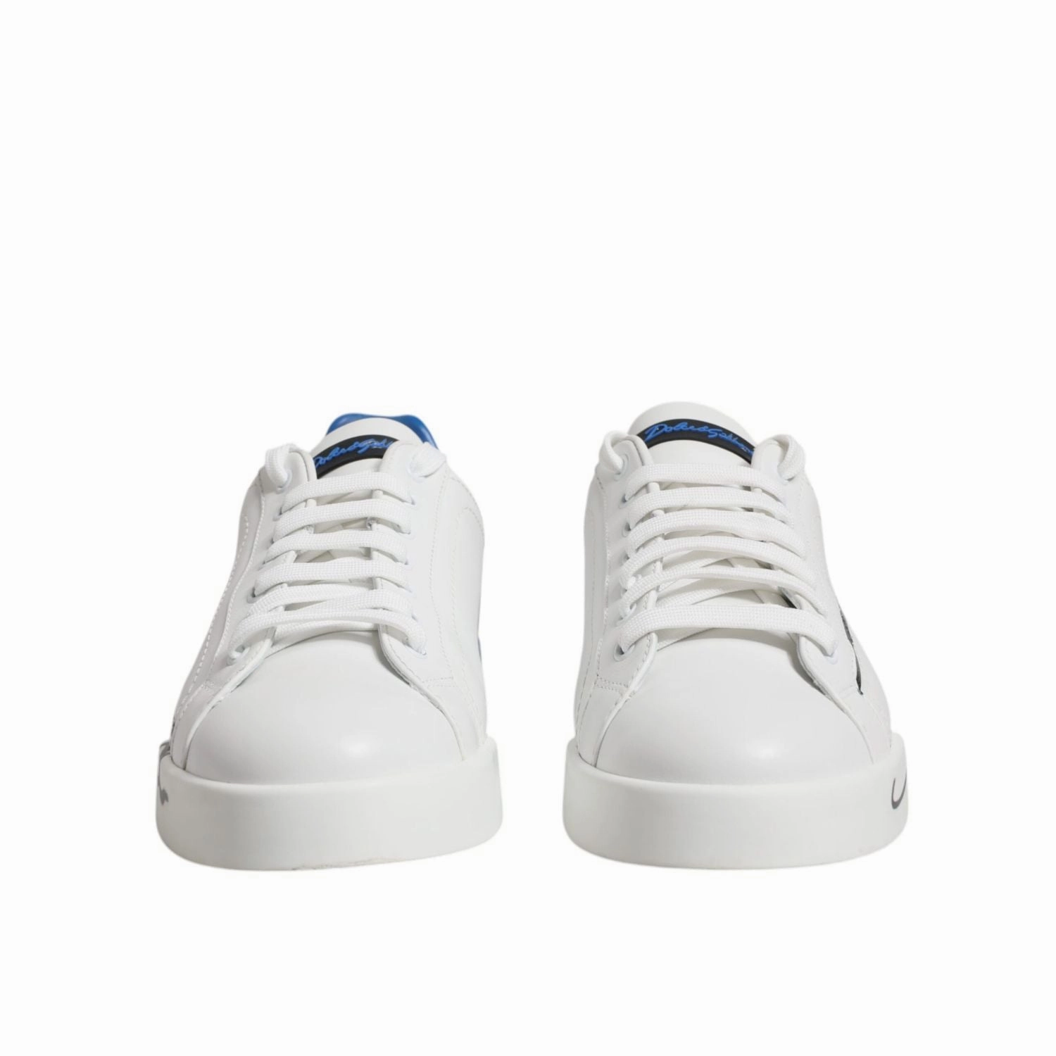 Smart Casual With Sport Shoes Dolce & Gabbana White Blue Portofino Leather Sneakers Shoes