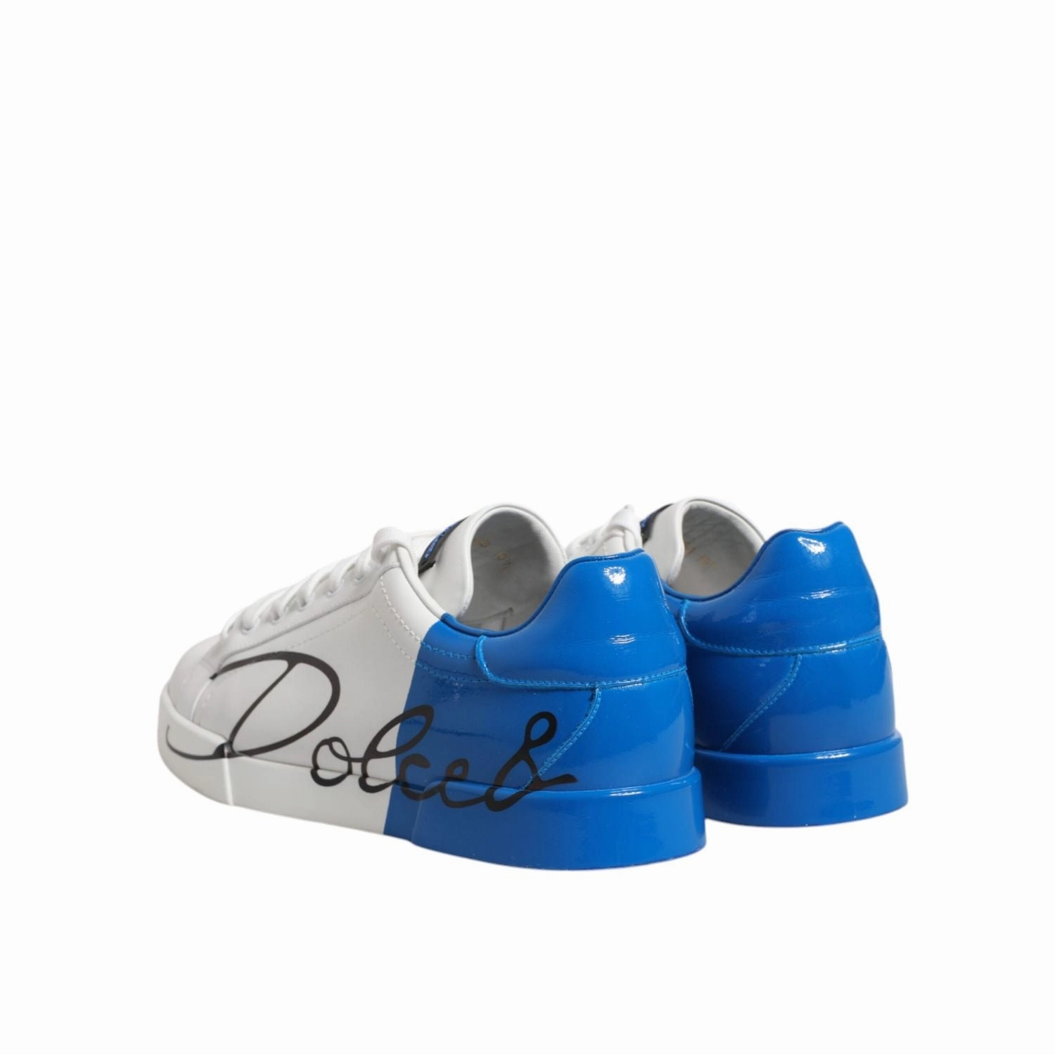 Dolce & Gabbana White Blue Portofino Leather Sneakers Shoes Casual Driving Shoes