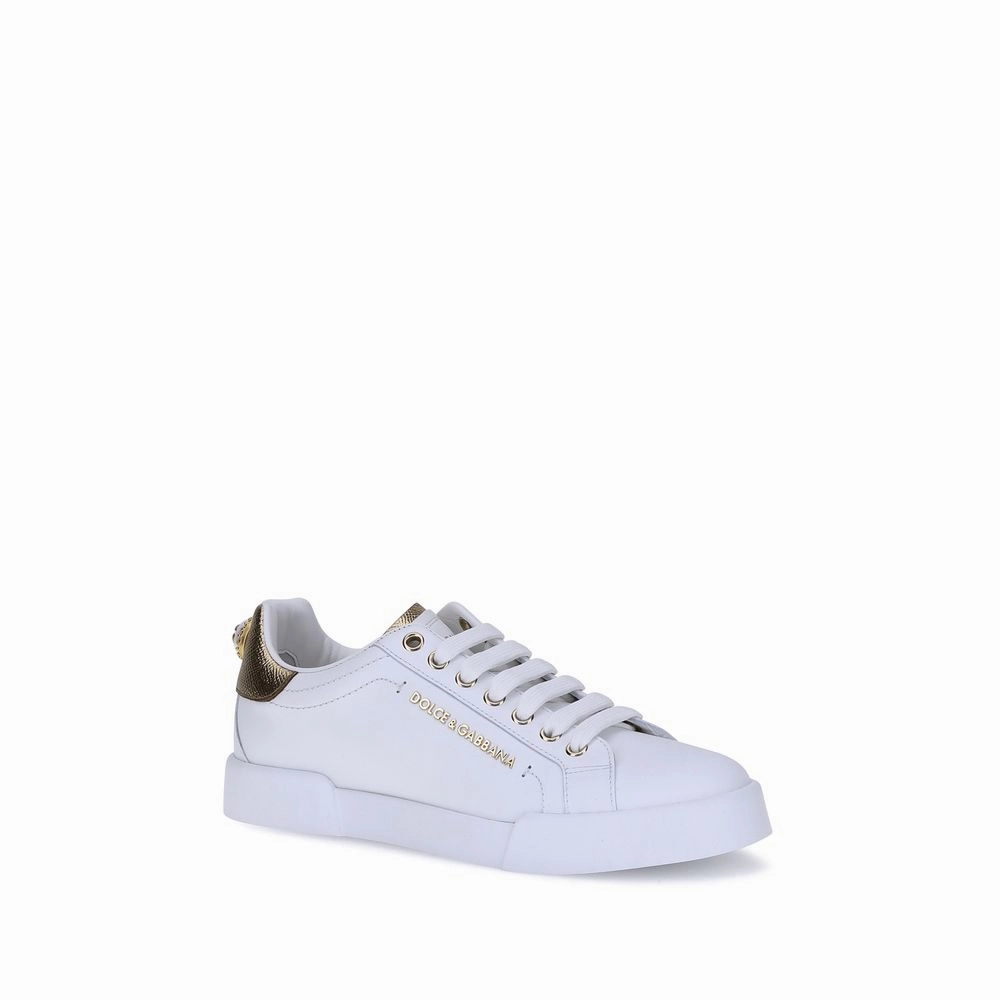 Design Sneakers Dolce & Gabbana White Calf Leather Bos Taurus Low Top Sneakers