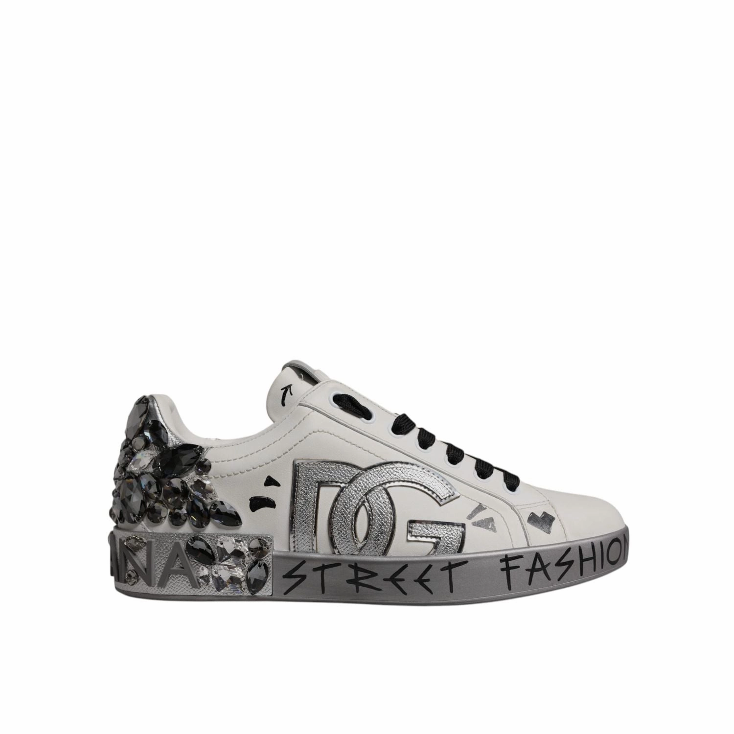 Dolce & Gabbana White Crystal Logo Portofino Sneakers Shoes Em Sneakers