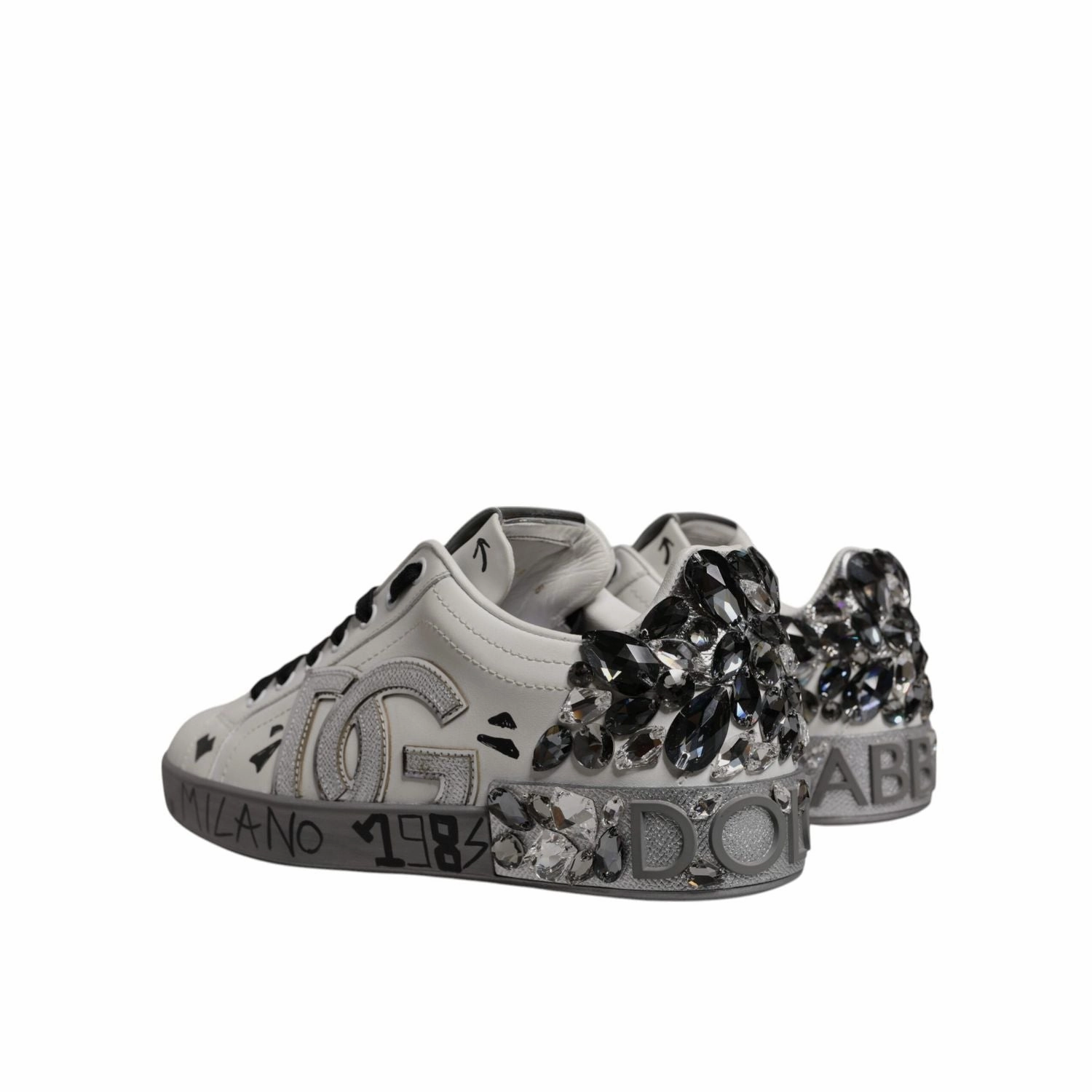 Dolce & Gabbana White Crystal Logo Portofino Sneakers Shoes Cloud 6 Push Sneakers