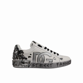 Dolce & Gabbana White Crystal Logo Portofino Sneakers Shoes Classic Pe Sneakers