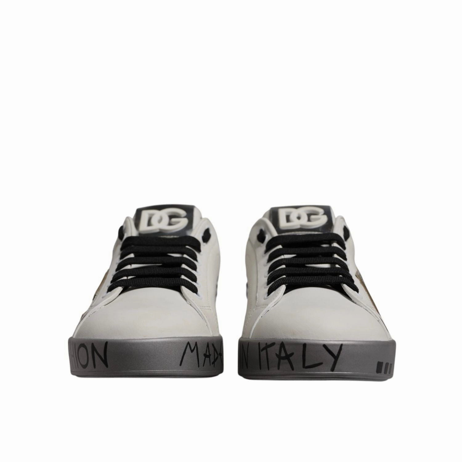 Dolce & Gabbana White Crystal Logo Portofino Sneakers Shoes Acrylic Paint On Sneakers