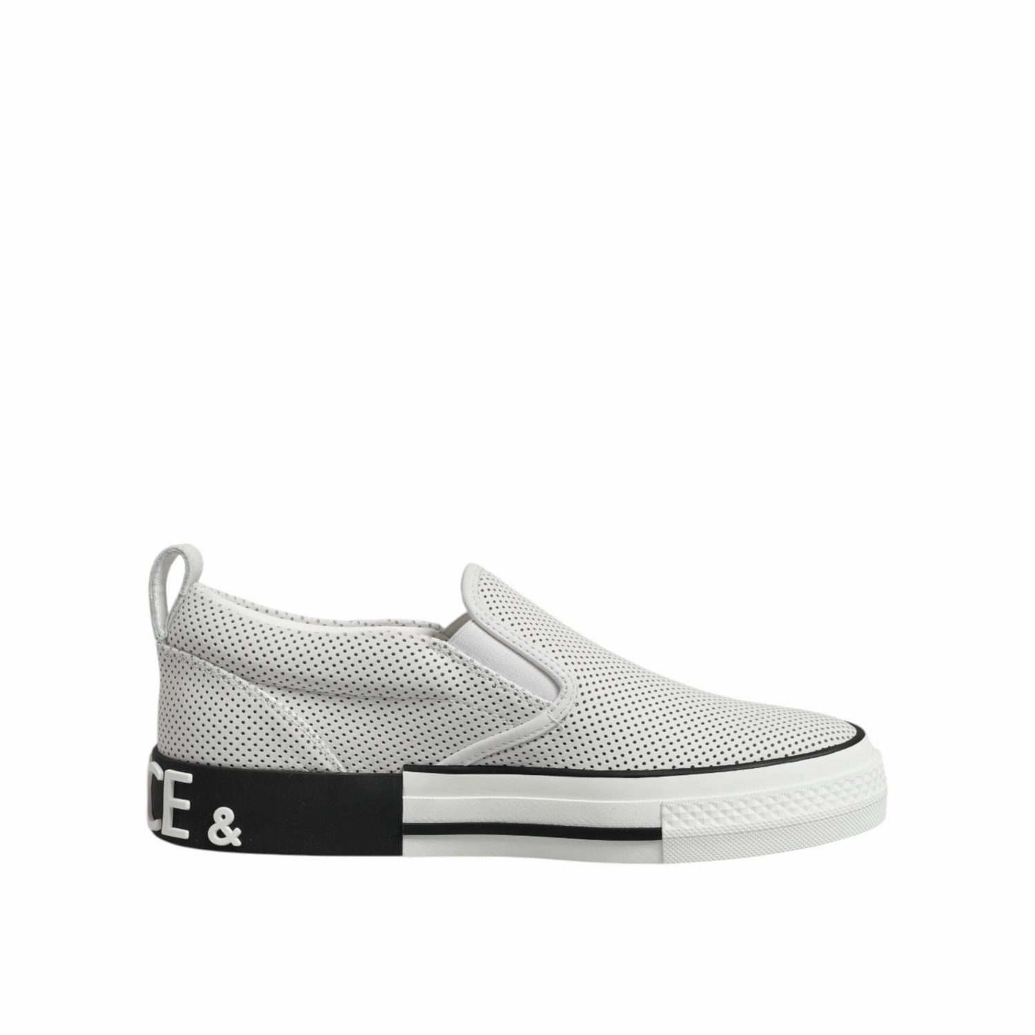 Dolce & Gabbana White Dotted Leather Slip On Men Sneakers Shoes Best Sneakers For Plantar Fasciitis