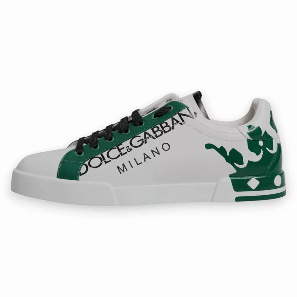 Dolce & Gabbana White Green Leather Crown Milano Sneakers Shoes Deflorence Sneakers