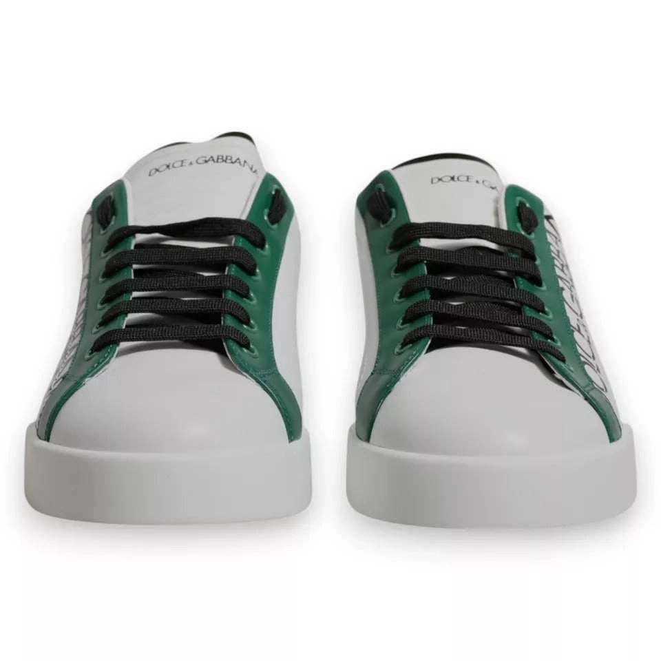 Light Up Sneakers Dolce & Gabbana White Green Leather Crown Milano Sneakers Shoes