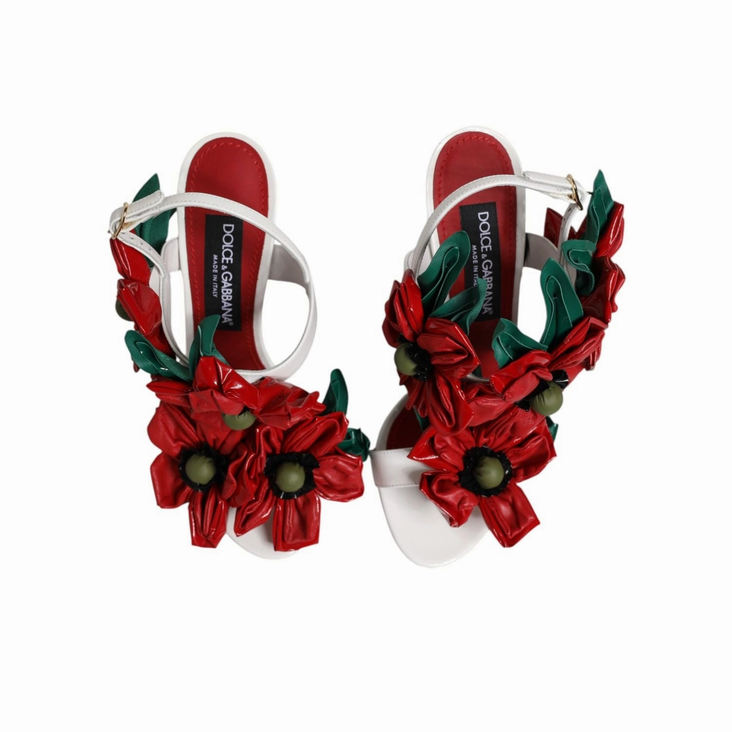 Dolce & Gabbana White Leather Floral Detailing Sandals Shoes Sandals With Removable Insoles