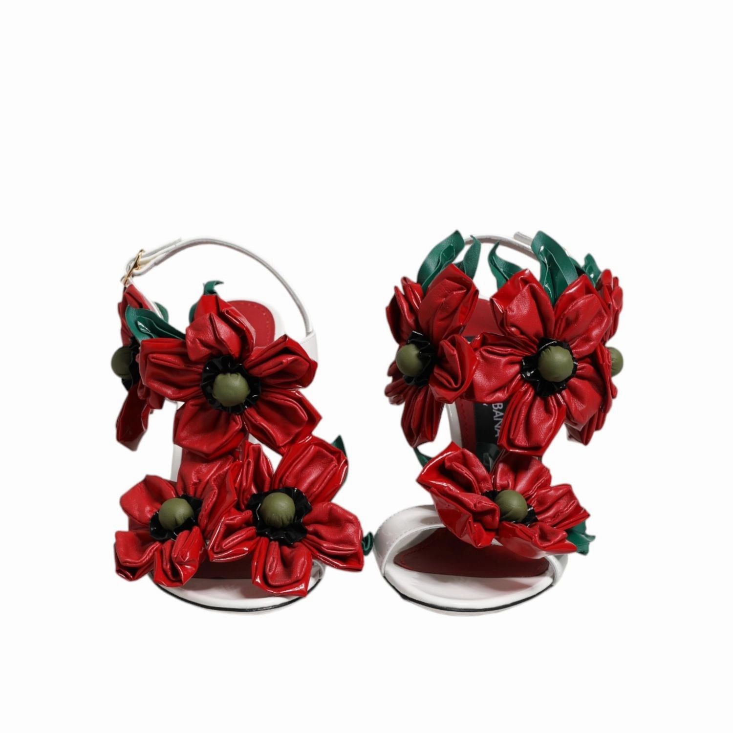 High Sandals Dolce & Gabbana White Leather Floral Detailing Sandals Shoes