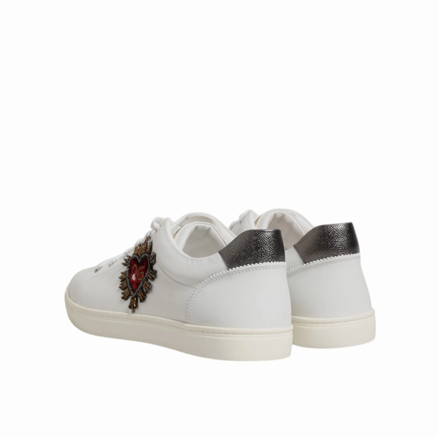 Dolce & Gabbana White Leather Heart Embellished Sneakers Shoes Sneakers Coffee