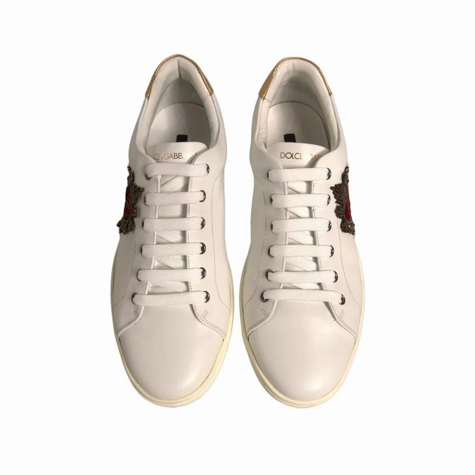 Sneakers Adidas Dolce & Gabbana White Leather Heart Embellished Sneakers Shoes