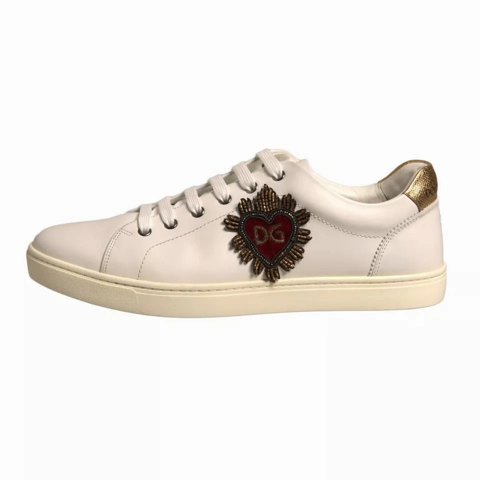 Dolce & Gabbana White Leather Heart Embellished Sneakers Shoes Good Running Sneakers For Plantar Fasciitis