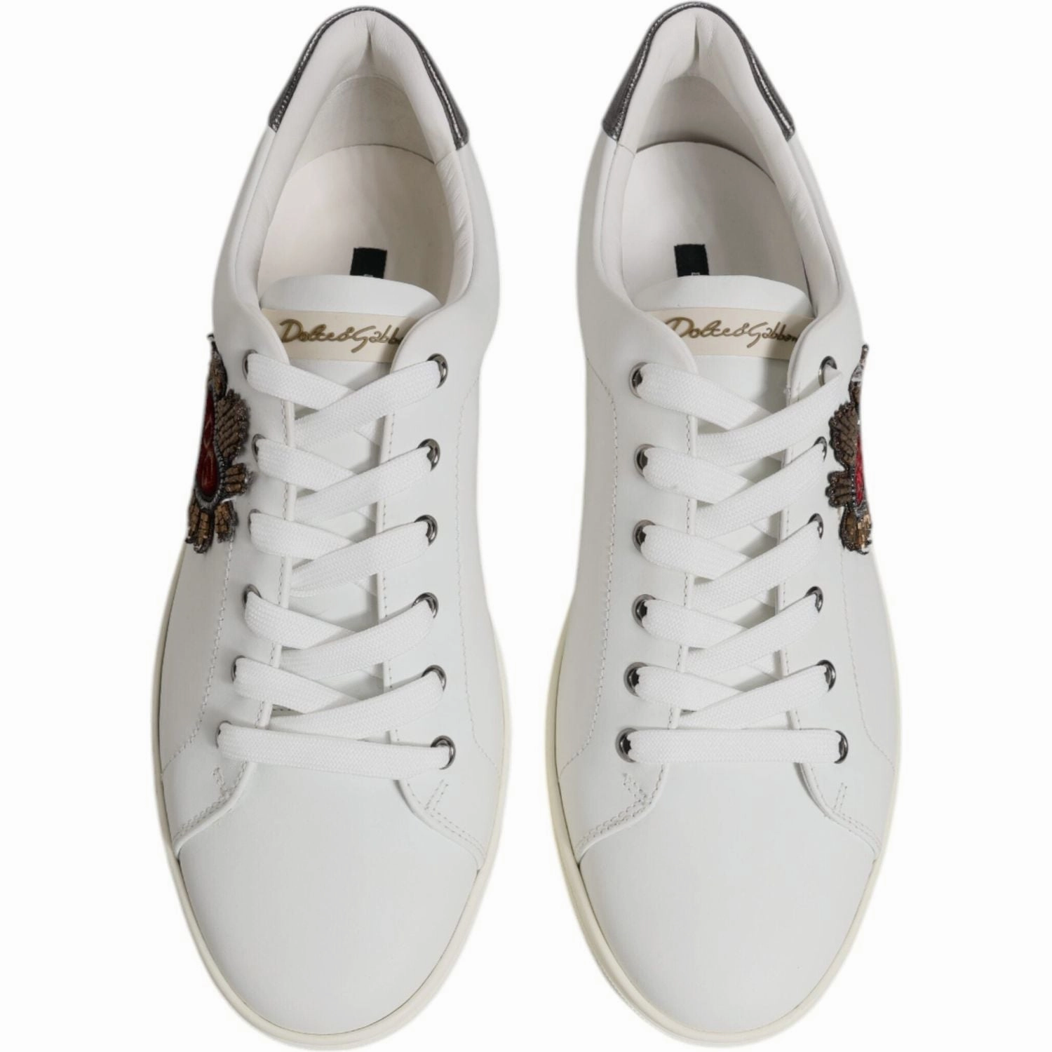 Eco Friendly Sneakers Dolce & Gabbana White Leather Heart Embellished Sneakers Shoes
