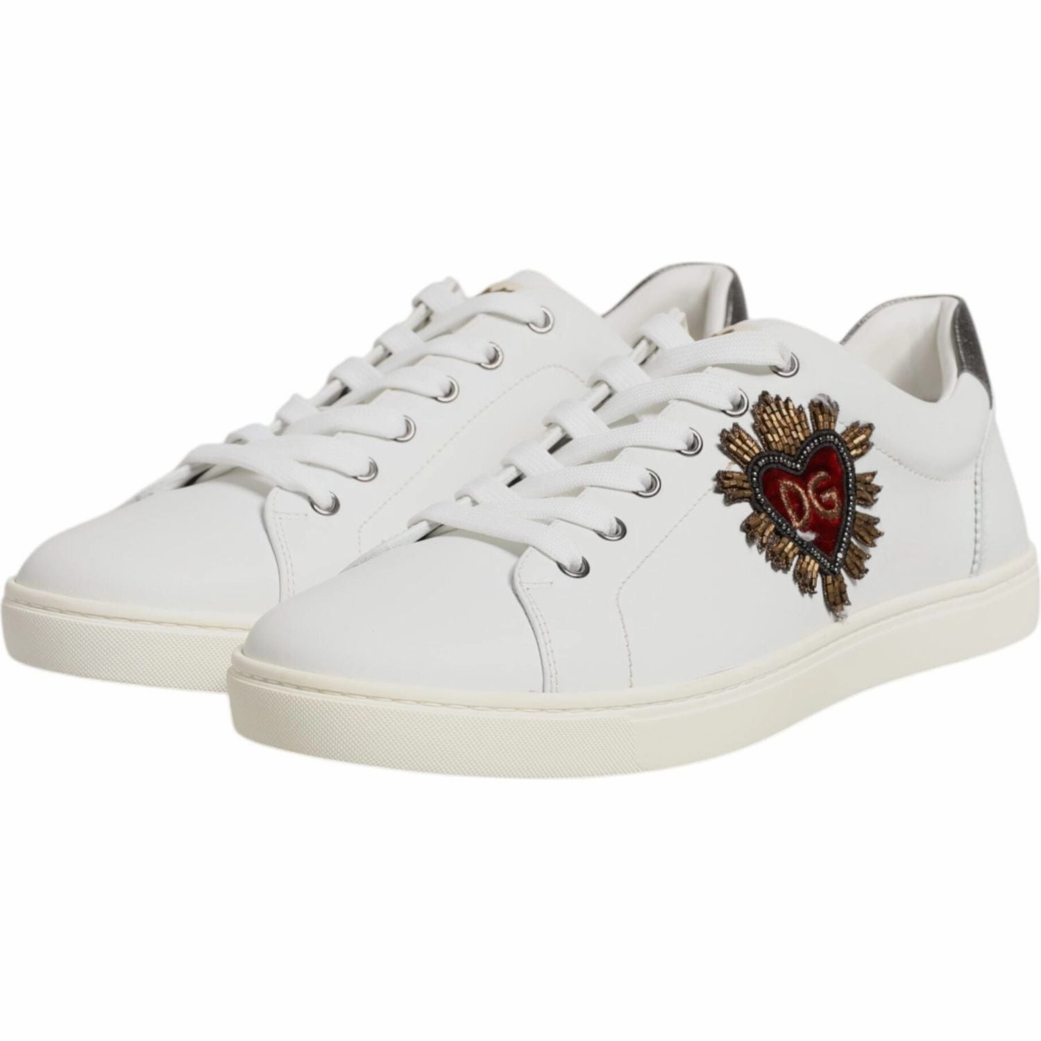 Wings Sneakers Dolce & Gabbana White Leather Heart Embellished Sneakers Shoes