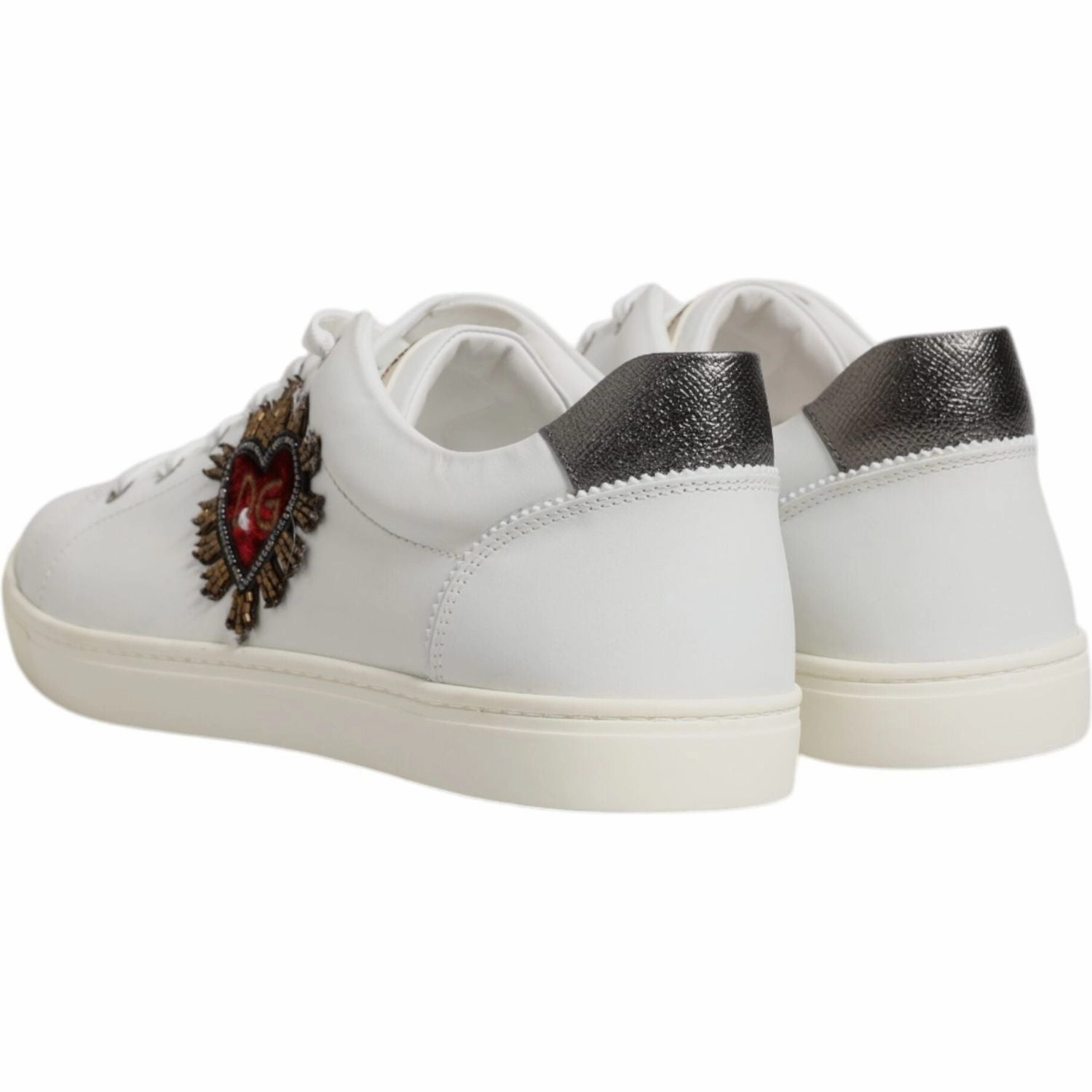 Revitalign Sneakers Dolce & Gabbana White Leather Heart Embellished Sneakers Shoes