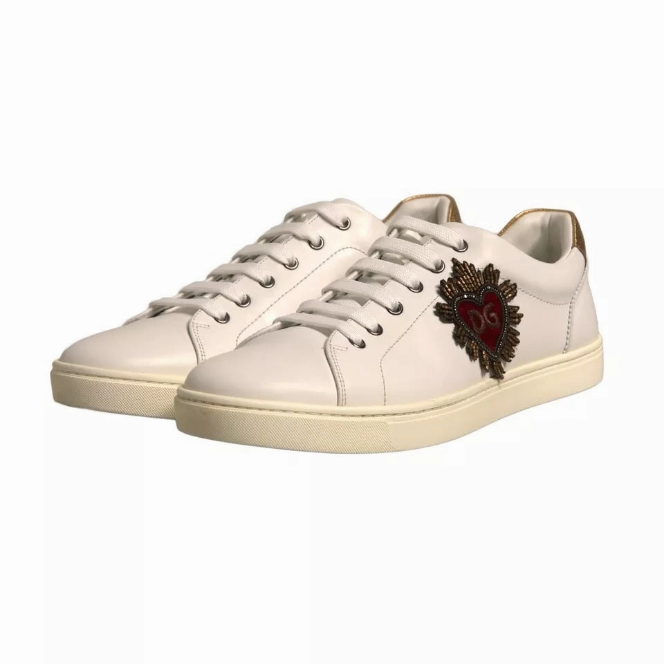 Yellow Sneakers Dolce & Gabbana White Leather Heart Embellished Sneakers Shoes