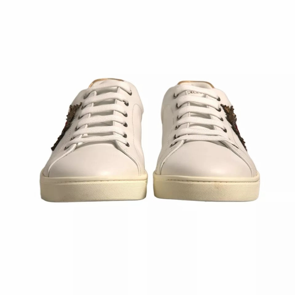 Air Sneakers Deals Dolce & Gabbana White Leather Heart Embellished Sneakers Shoes