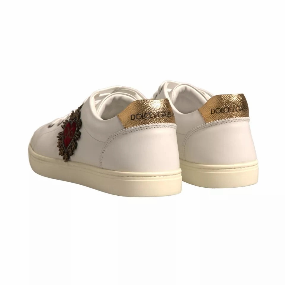 The Answer Sneakers Dolce & Gabbana White Leather Heart Embellished Sneakers Shoes