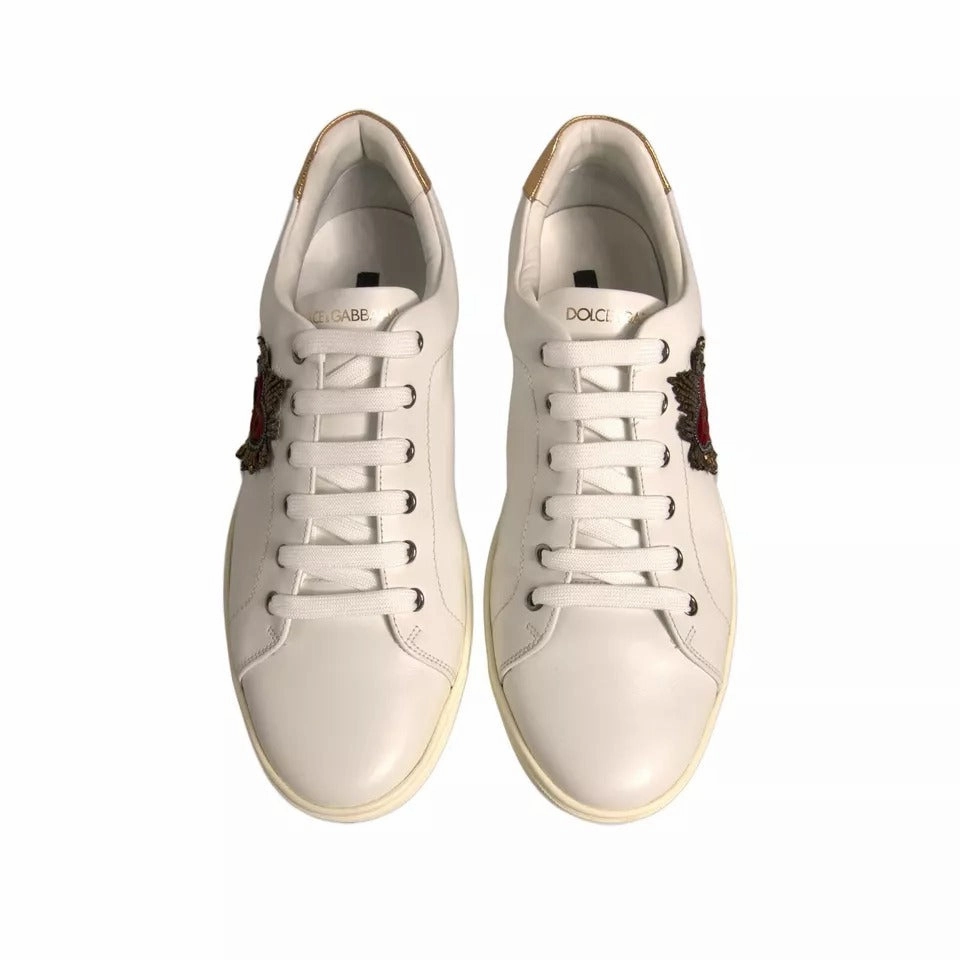All White Sneakers Dolce & Gabbana White Leather Heart Embellished Sneakers Shoes
