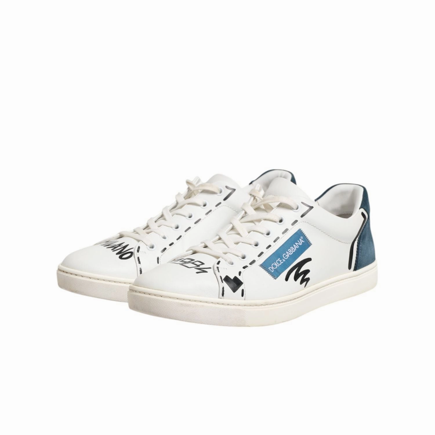 Dolce & Gabbana White Leather Printed Low Top Sneakers Shoes Dress And Sneakers Outfit