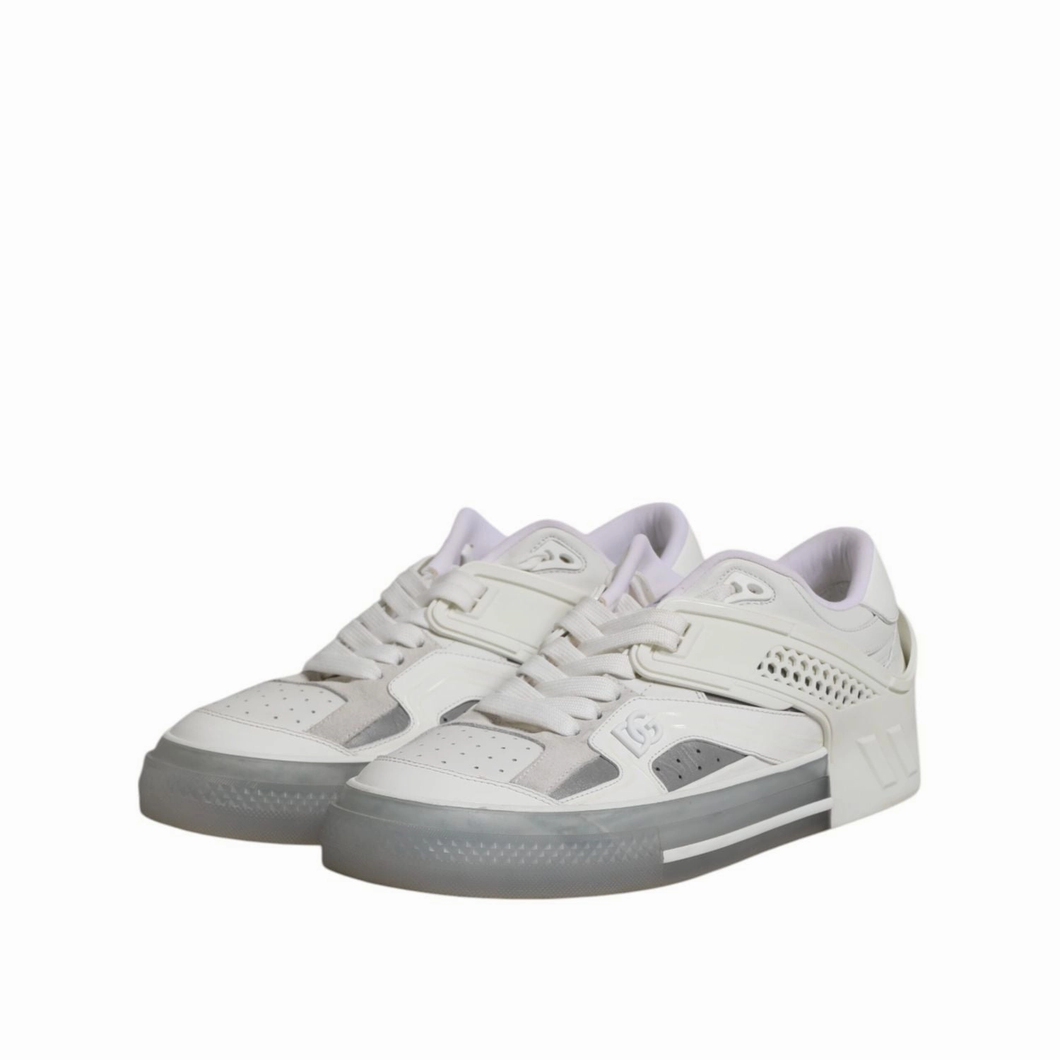 Dolce & Gabbana White Low Top DG Embossed Men Sneakers Shoes Teacher Sneakers