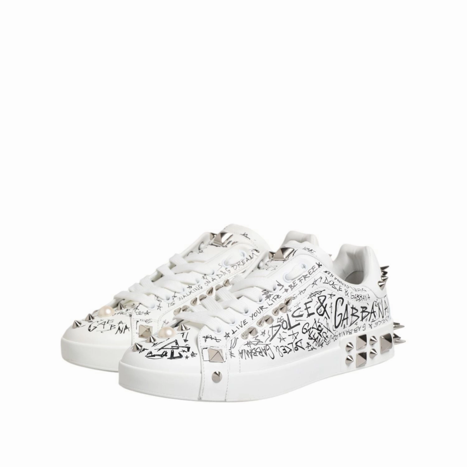 Sneakers Cloudfoam Dolce & Gabbana White Portofino Studded Men Sneakers Shoes